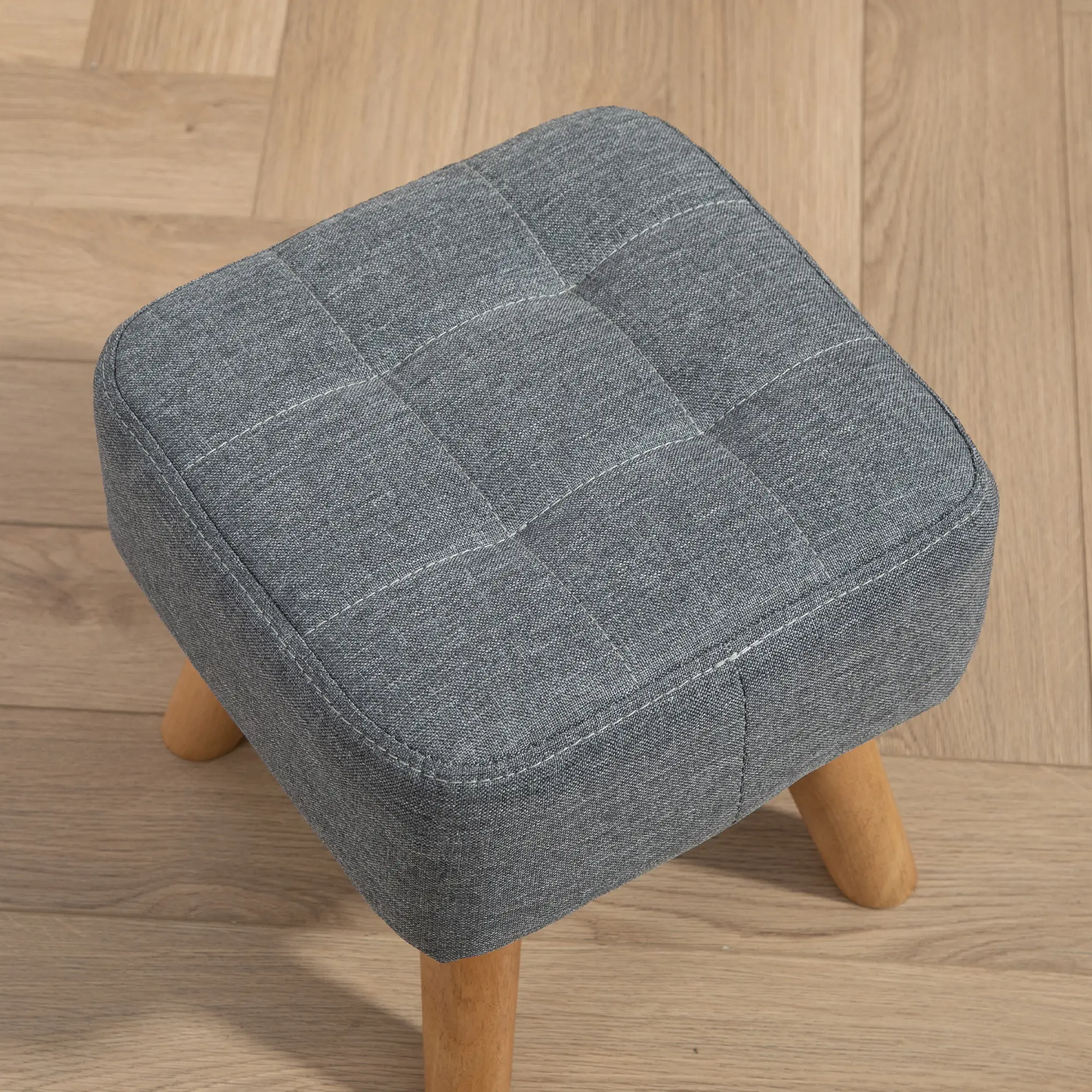 Square Linen Footstool 27 x 27 x 26cm - Grey - 8
