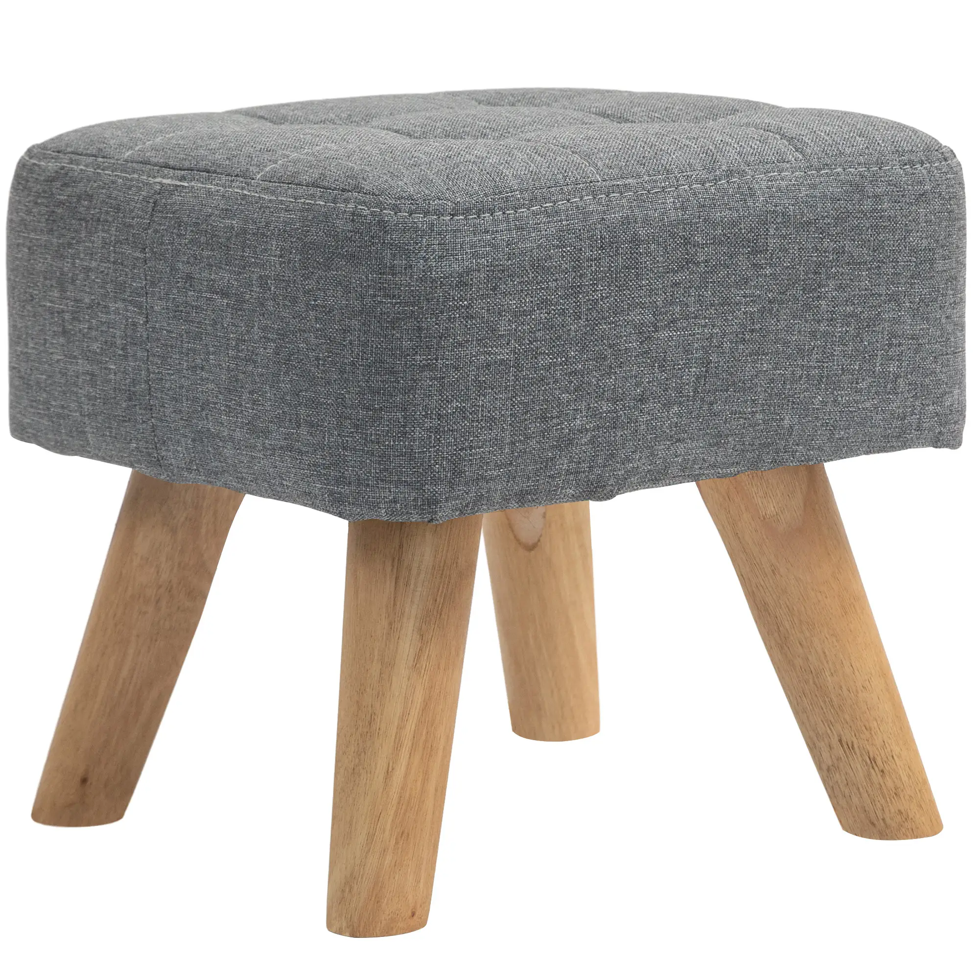 Square Linen Footstool 27 x 27 x 26cm - Grey - 11
