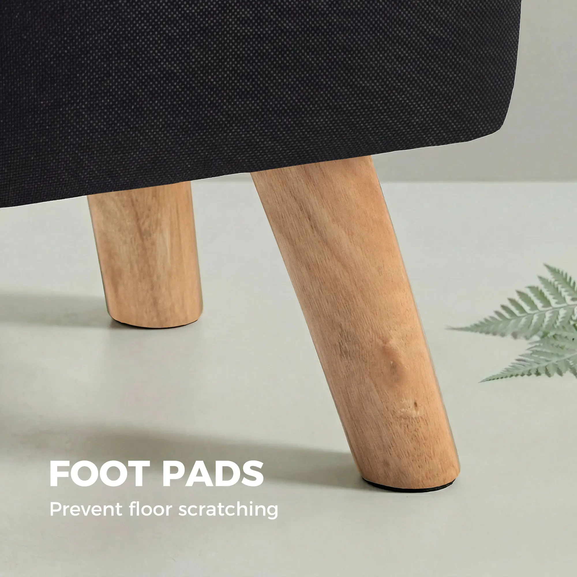 Square Linen Footstool 27 x 27 x 26cm - Black - 6