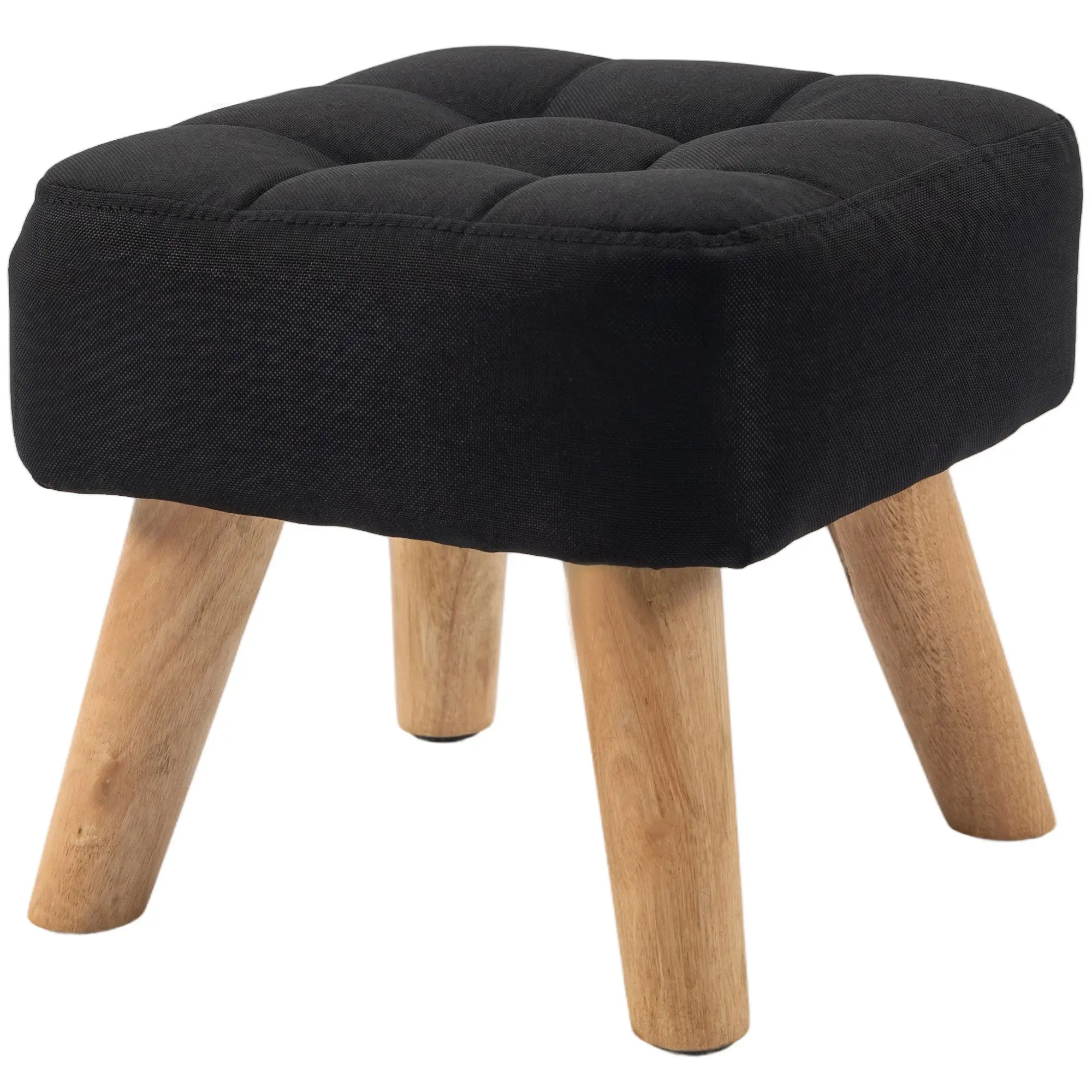 Square Linen Footstool 27 x 27 x 26cm - Black - 11