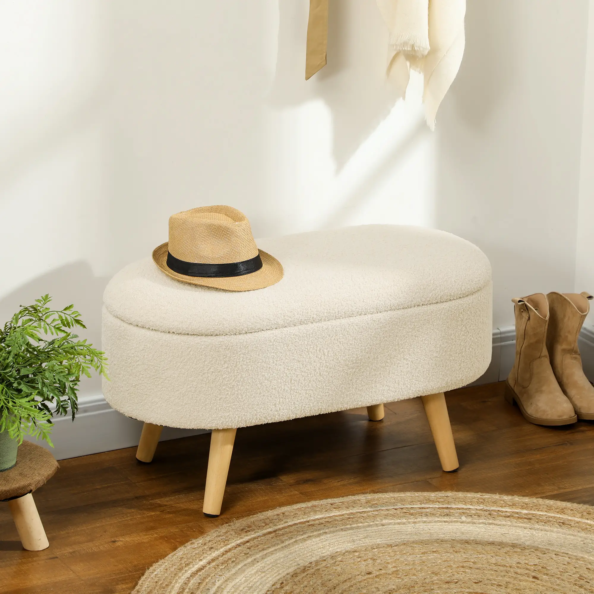 Storage Ottoman 82 x 41 x 45cm - Cream White - 2