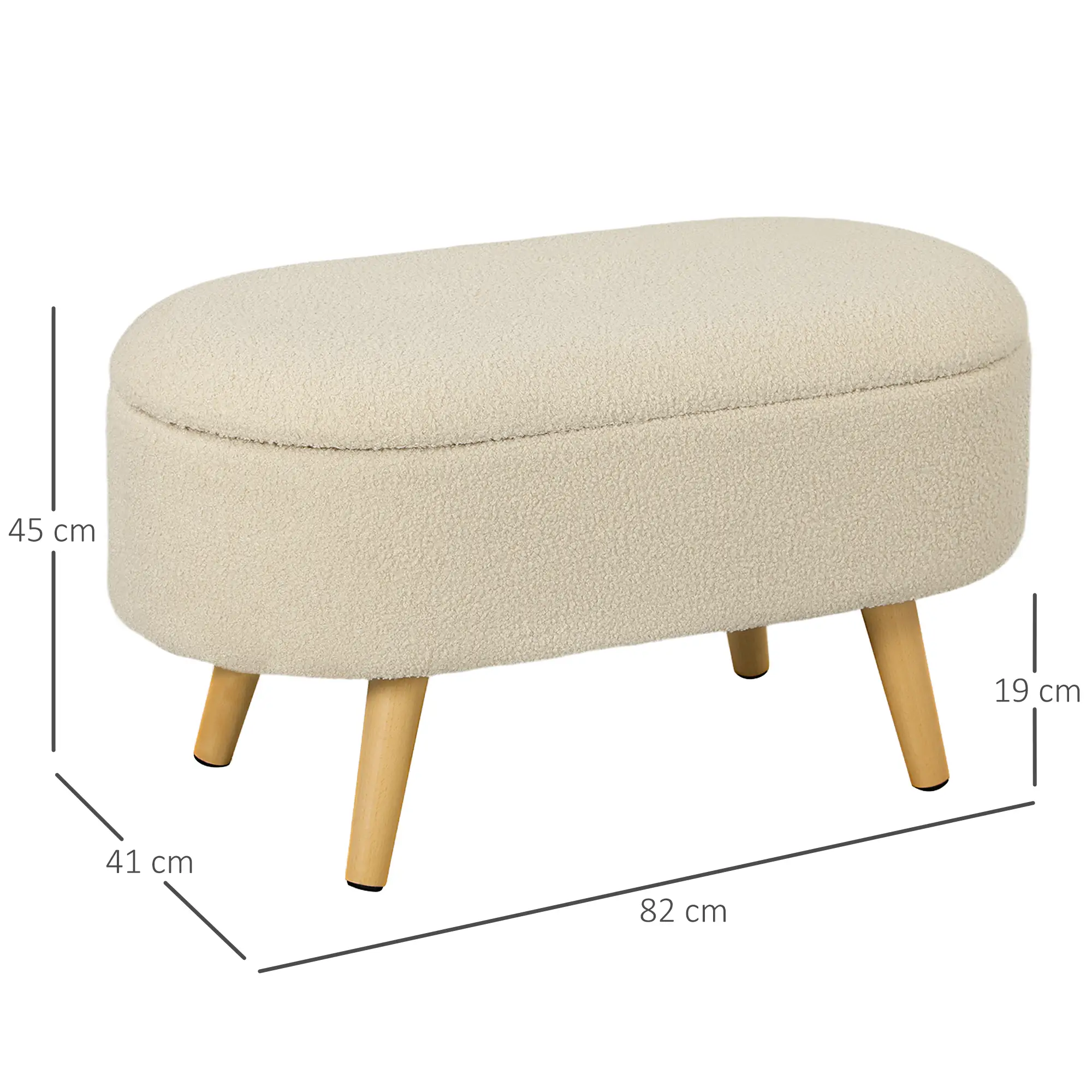 Storage Ottoman 82 x 41 x 45cm - Cream White - 3