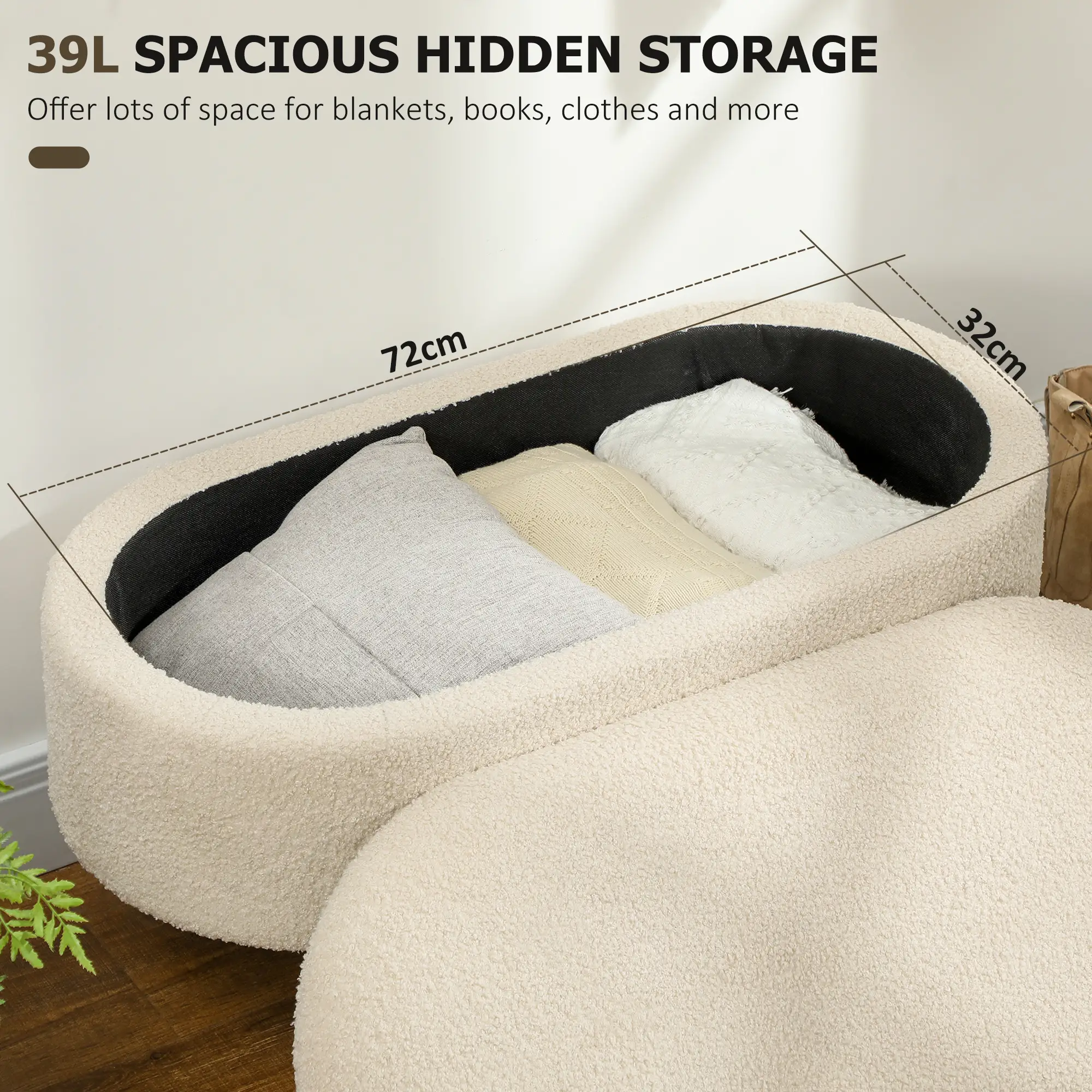 Storage Ottoman 82 x 41 x 45cm - Cream White - 4