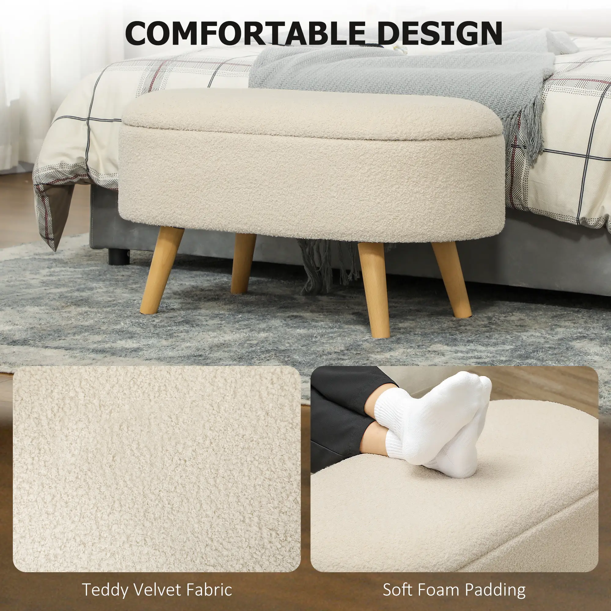 Storage Ottoman 82 x 41 x 45cm - Cream White - 5