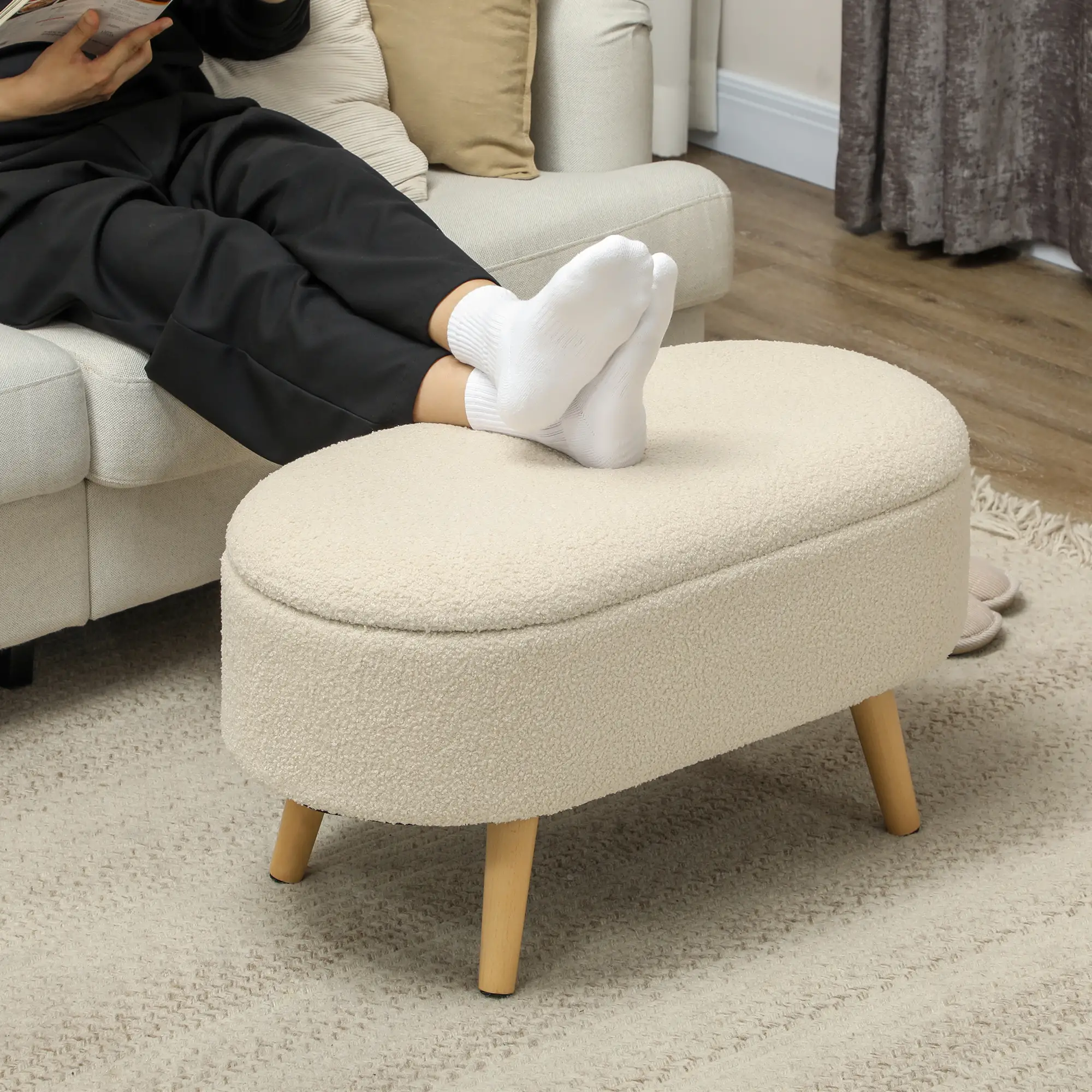 Storage Ottoman 82 x 41 x 45cm - Cream White - 7