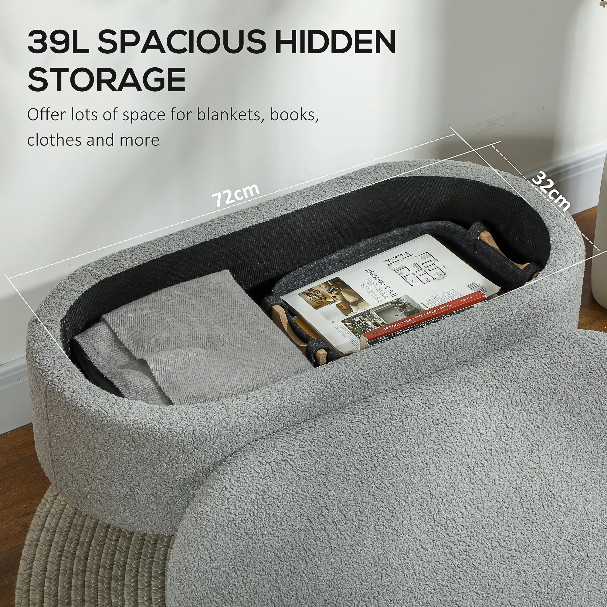 Storage Ottoman 82 x 41 x 45cm - Charcoal Grey - 4