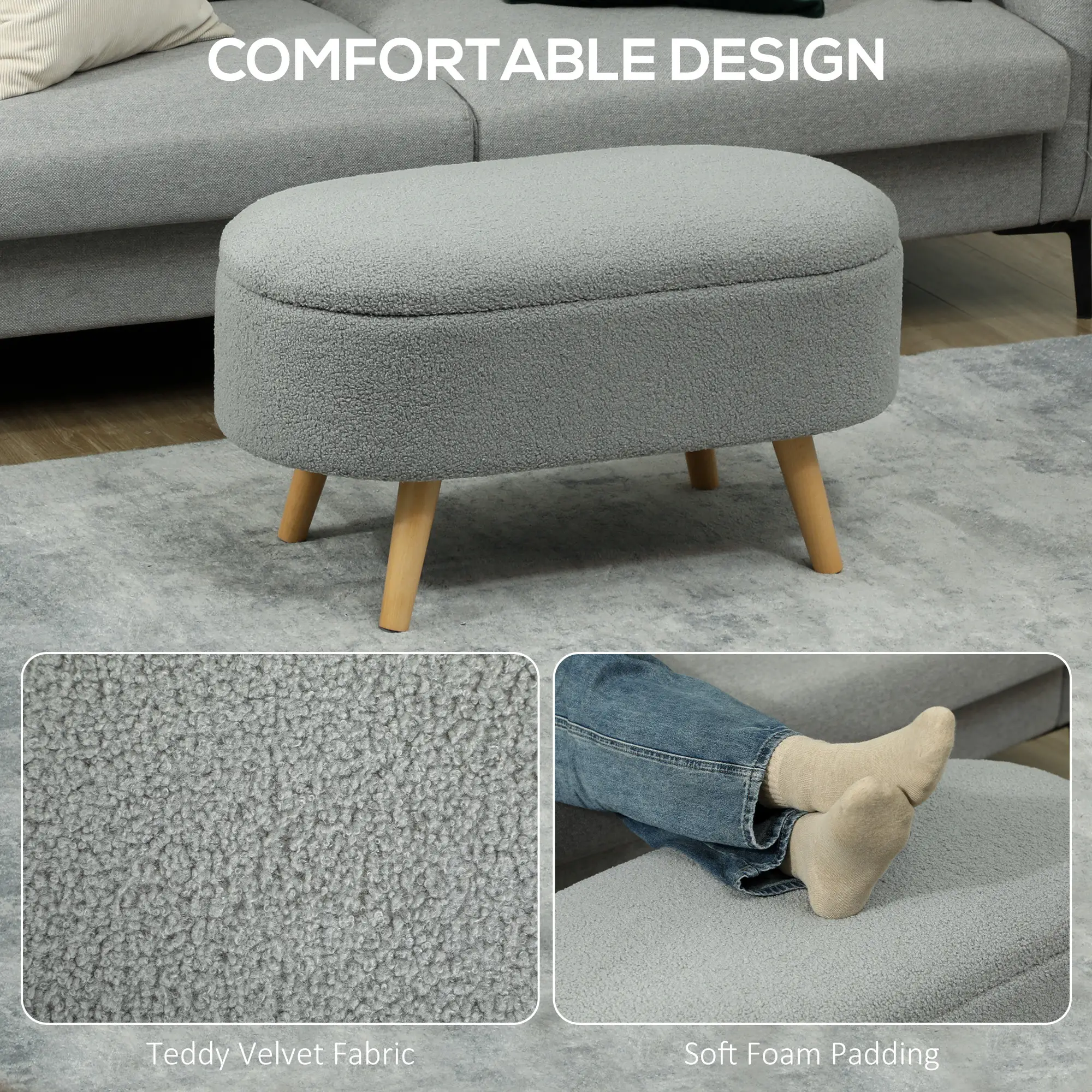 Storage Ottoman 82 x 41 x 45cm - Charcoal Grey - 5