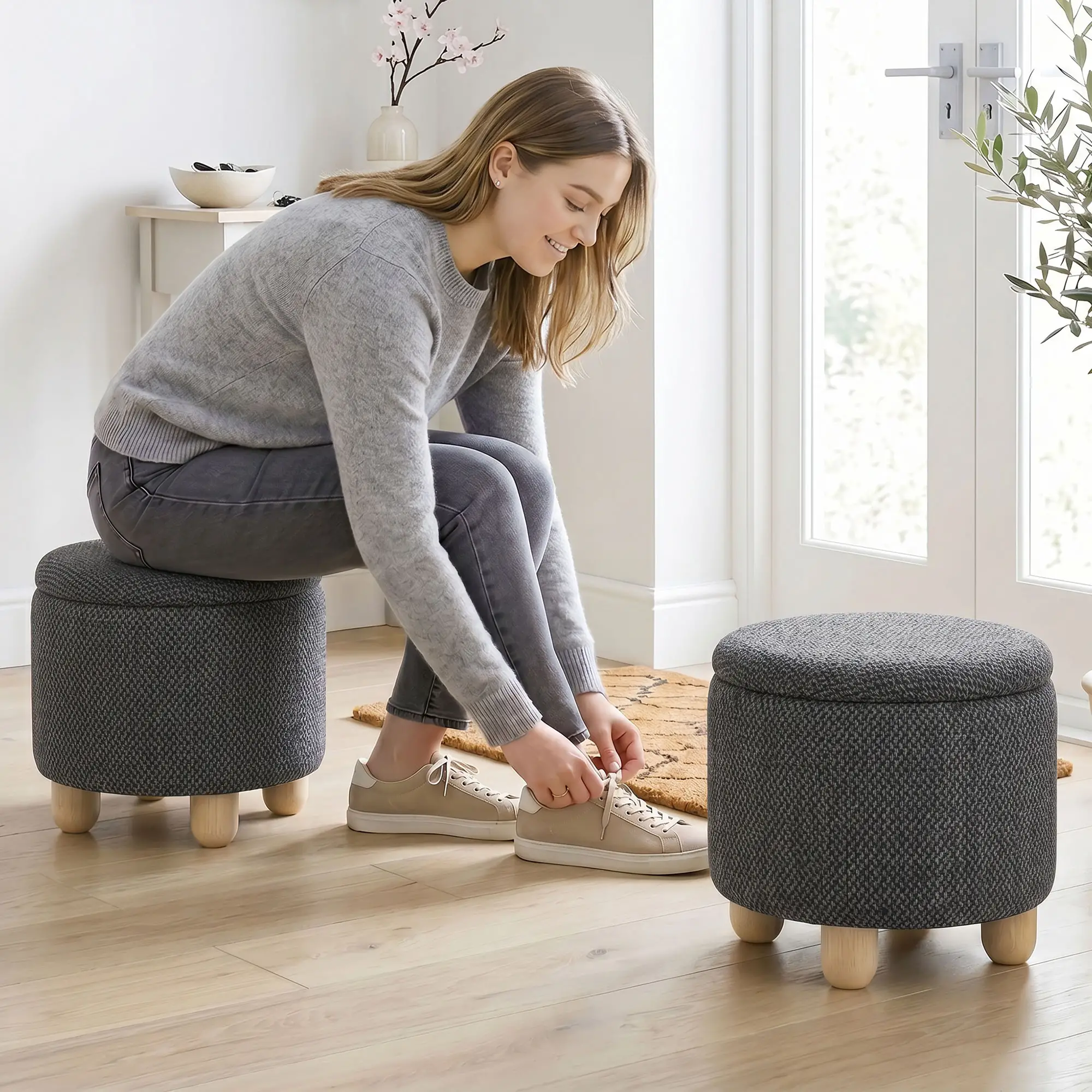 Round Storage Ottoman 38.5 x 33.5cm - Dark Grey - 8