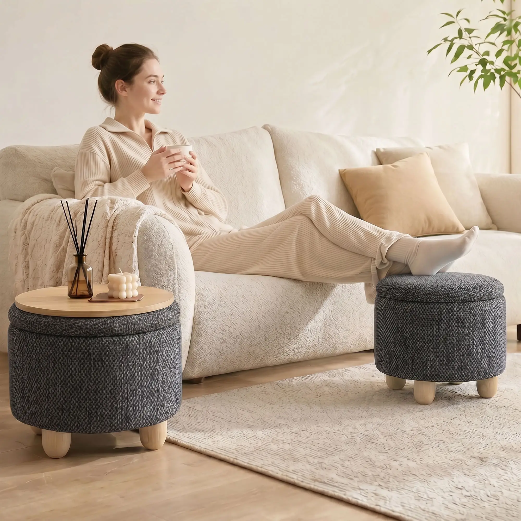 Round Storage Ottoman 38.5 x 33.5cm - Dark Grey - 9