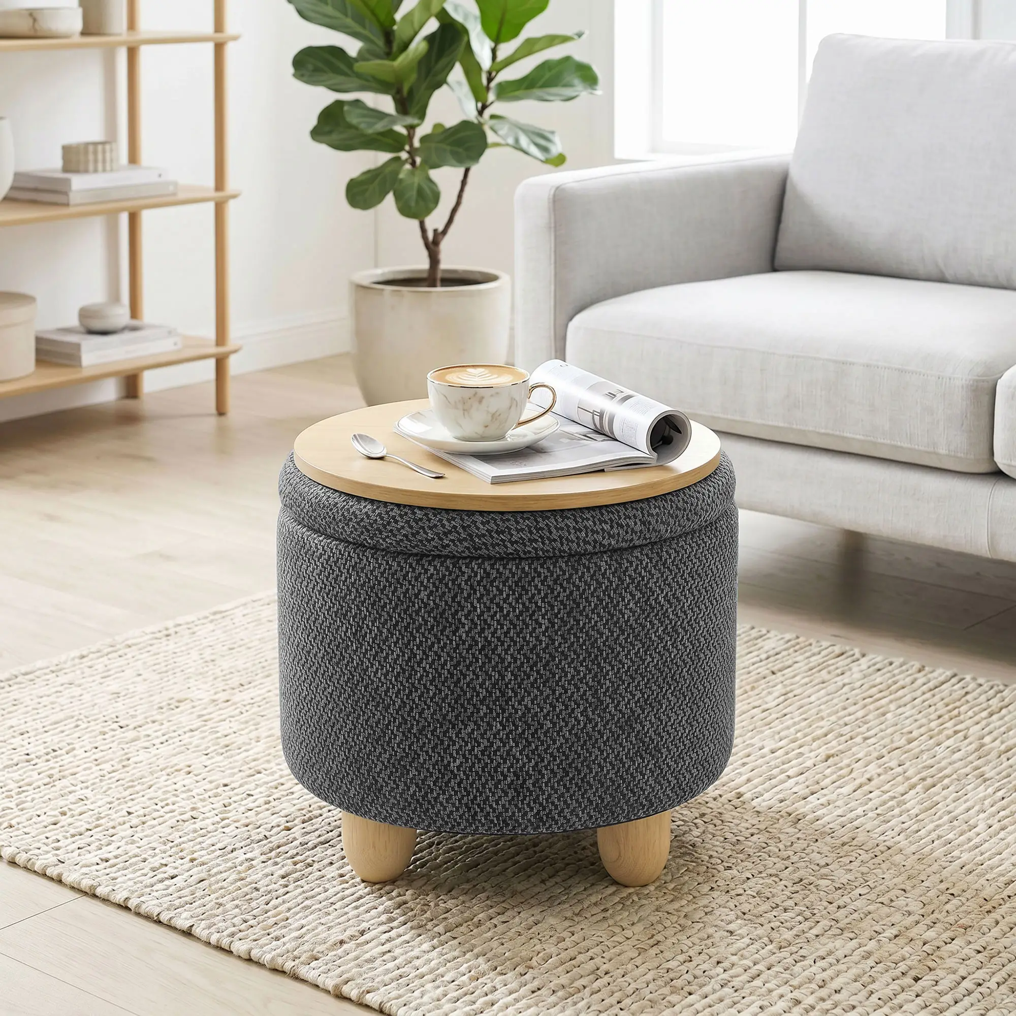 Round Storage Ottoman 38.5 x 33.5cm - Dark Grey - 14