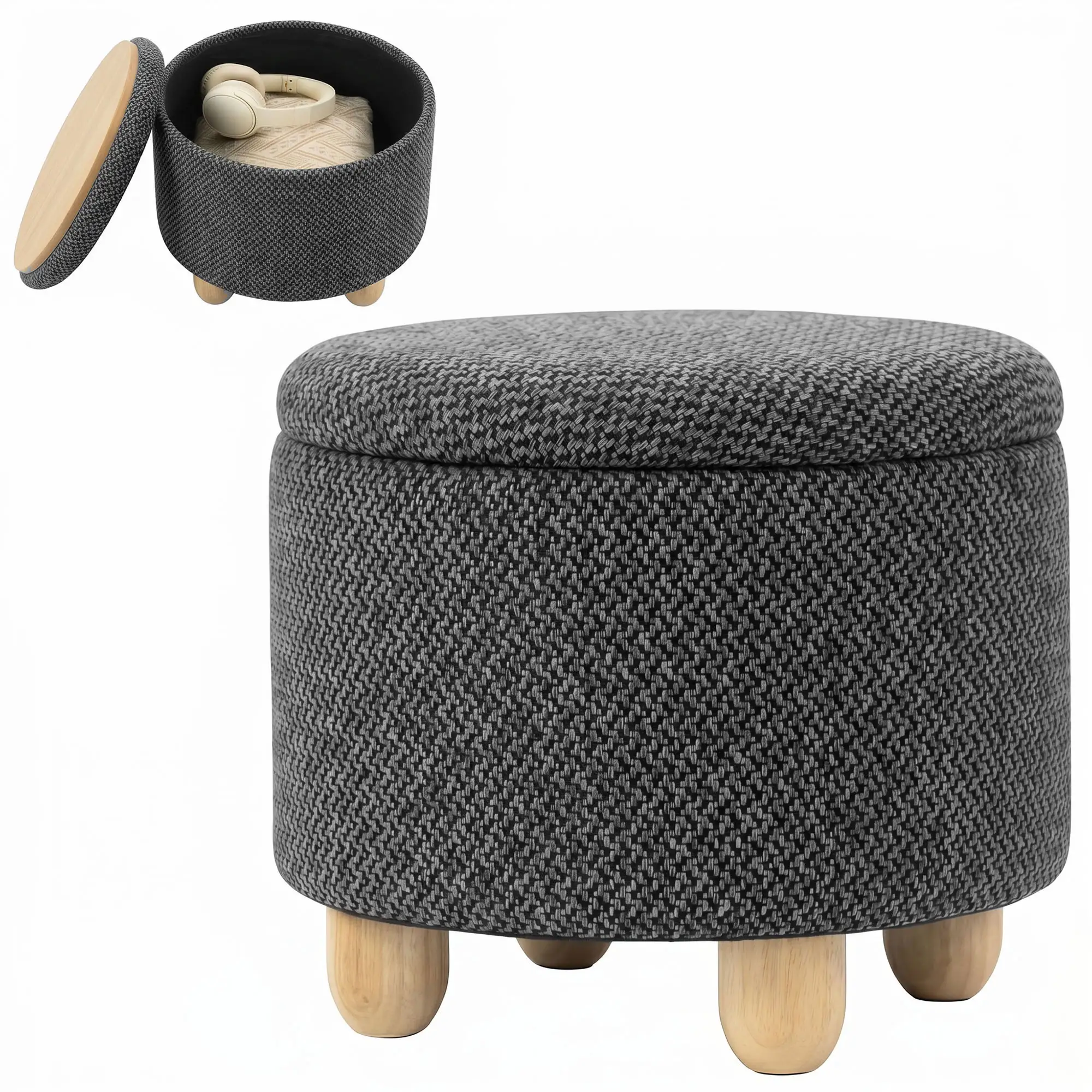 Round Storage Ottoman 38.5 x 33.5cm - Dark Grey - 15