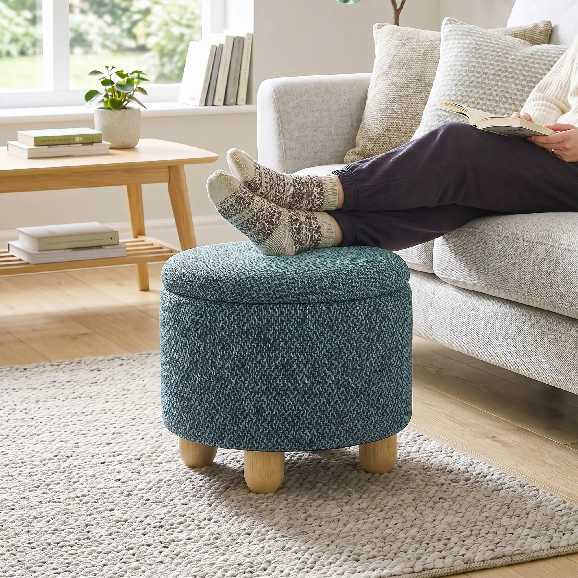 Round Storage Ottoman 38.5 x 33.5cm - Dark Blue - 2