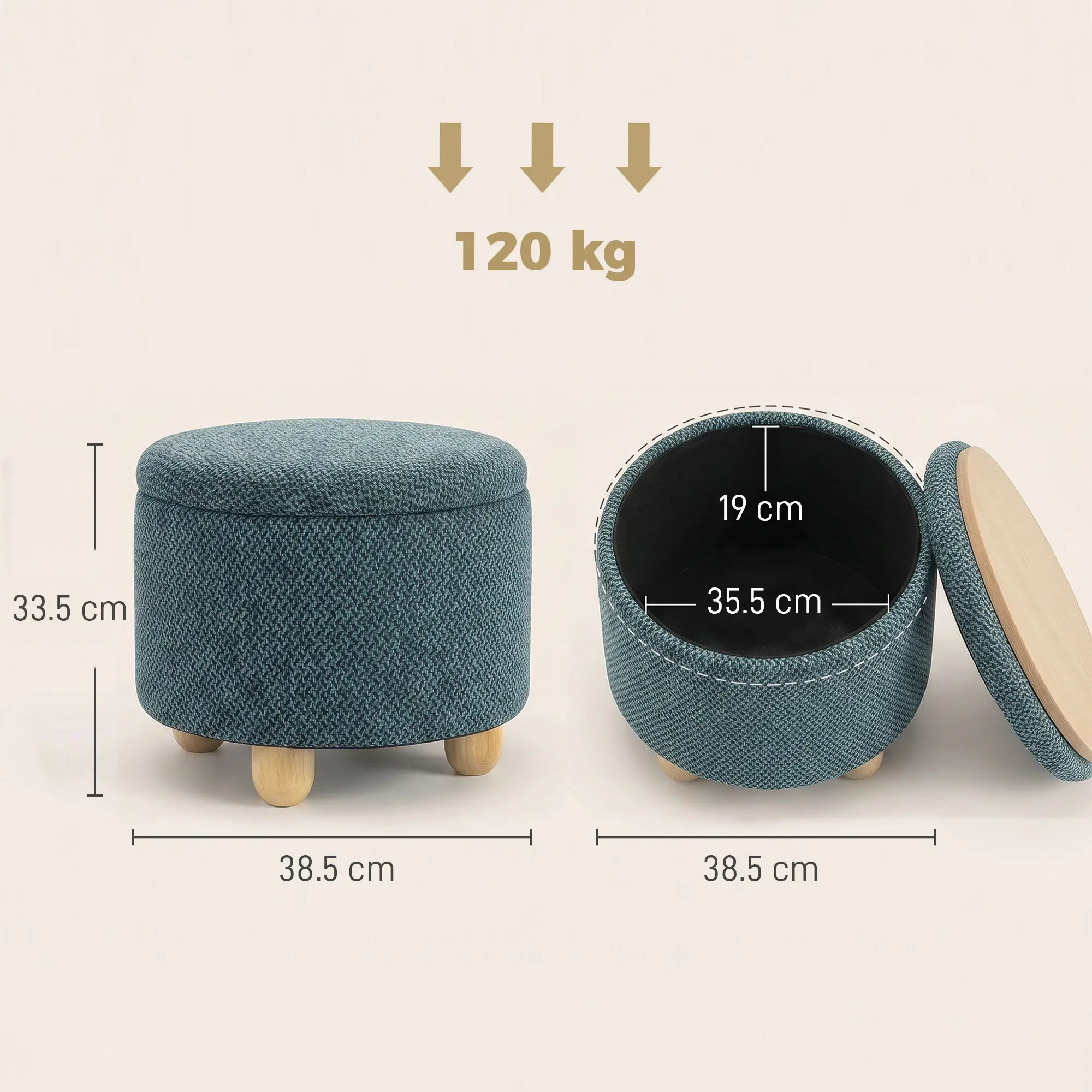 Round Storage Ottoman 38.5 x 33.5cm - Dark Blue - 3