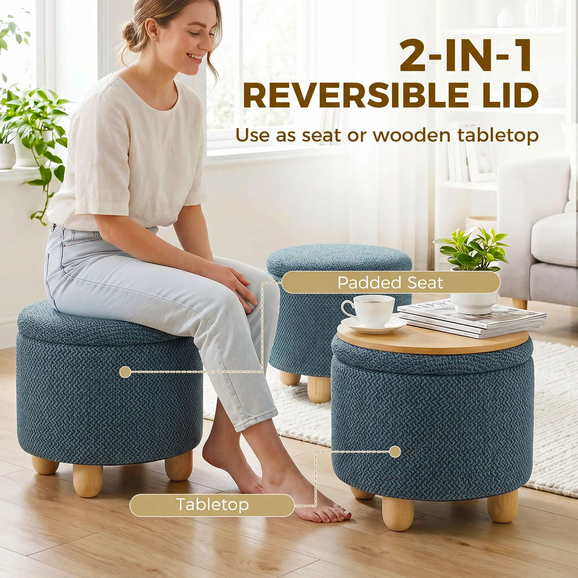 Round Storage Ottoman 38.5 x 33.5cm - Dark Blue - 4