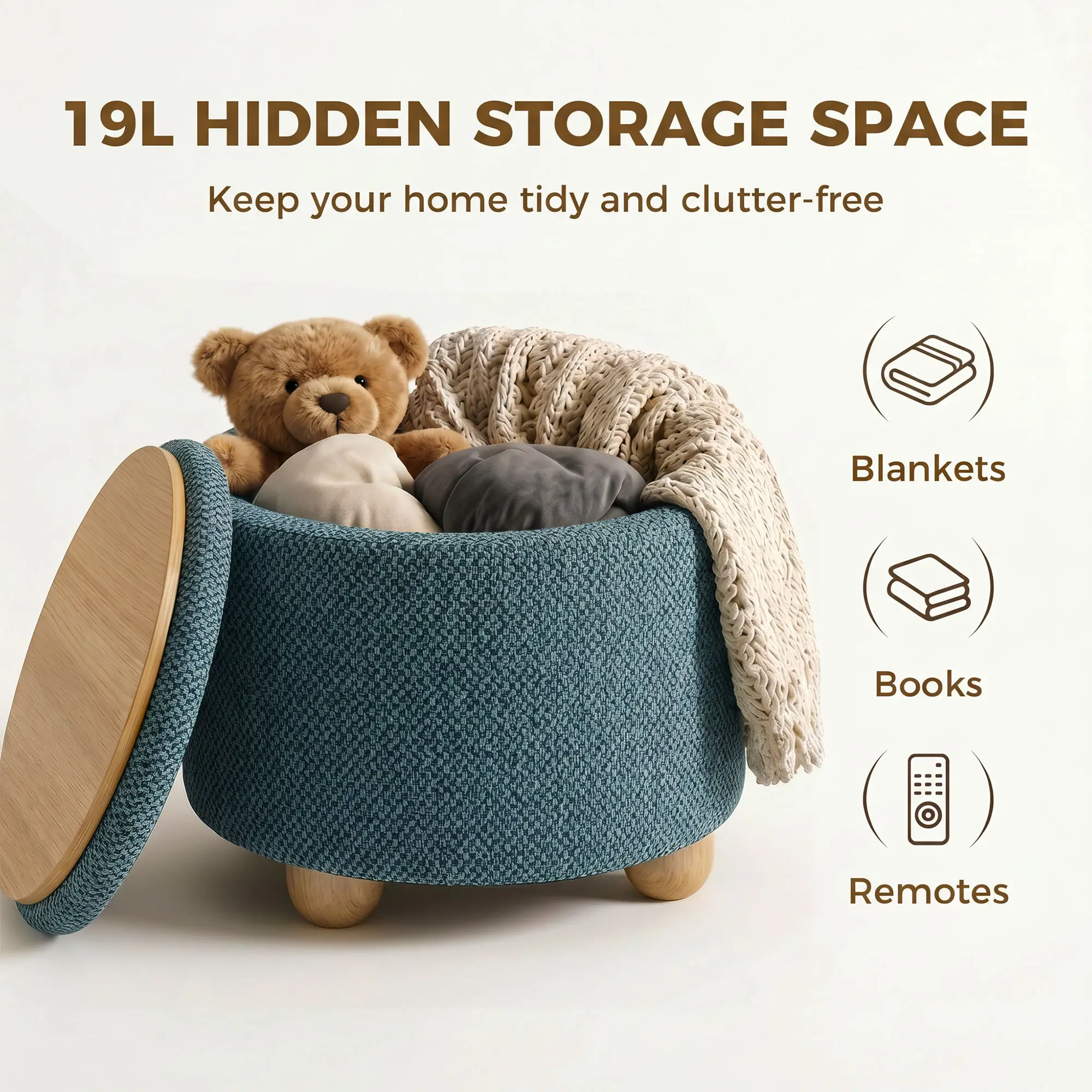 Round Storage Ottoman 38.5 x 33.5cm - Dark Blue - 5