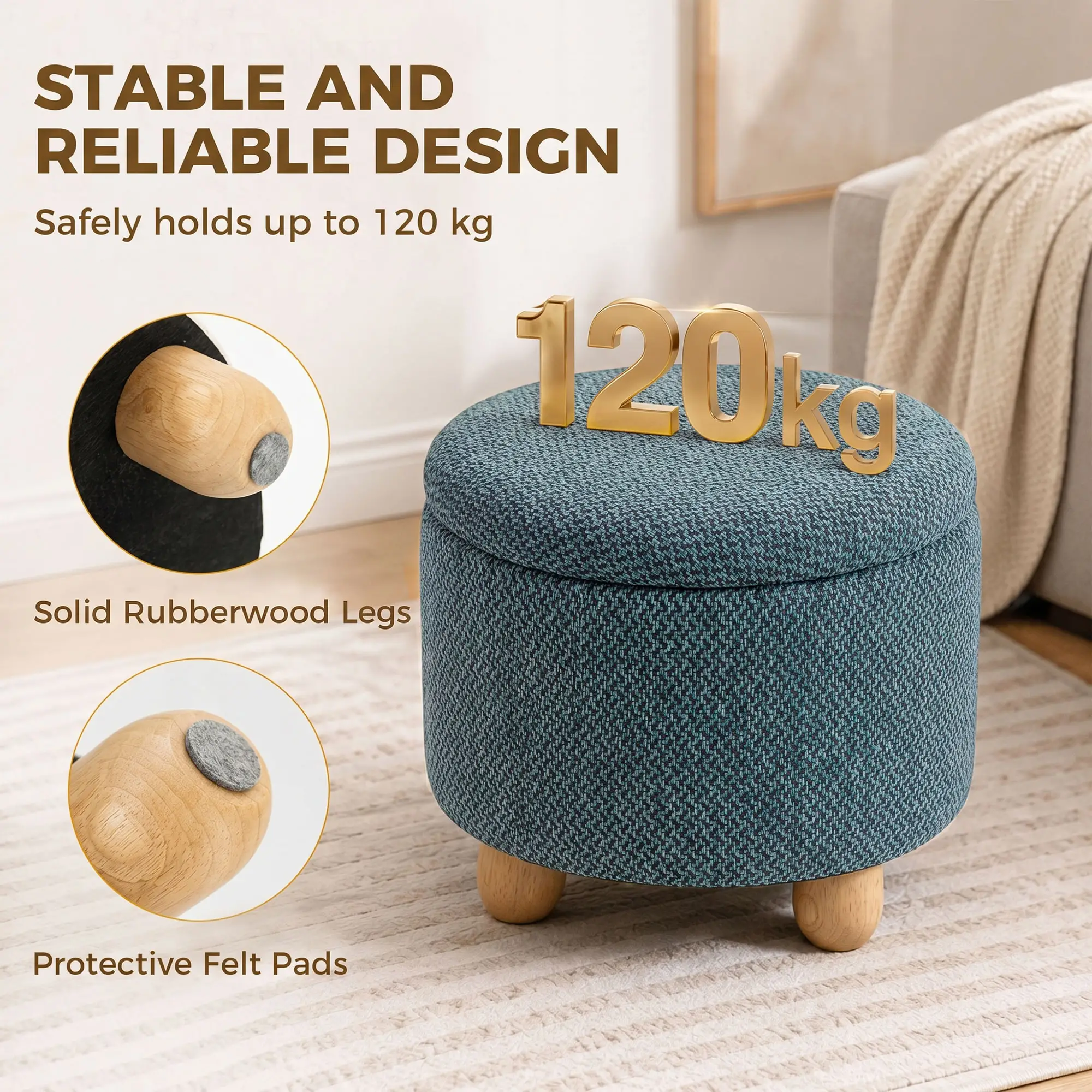 Round Storage Ottoman 38.5 x 33.5cm - Dark Blue - 7