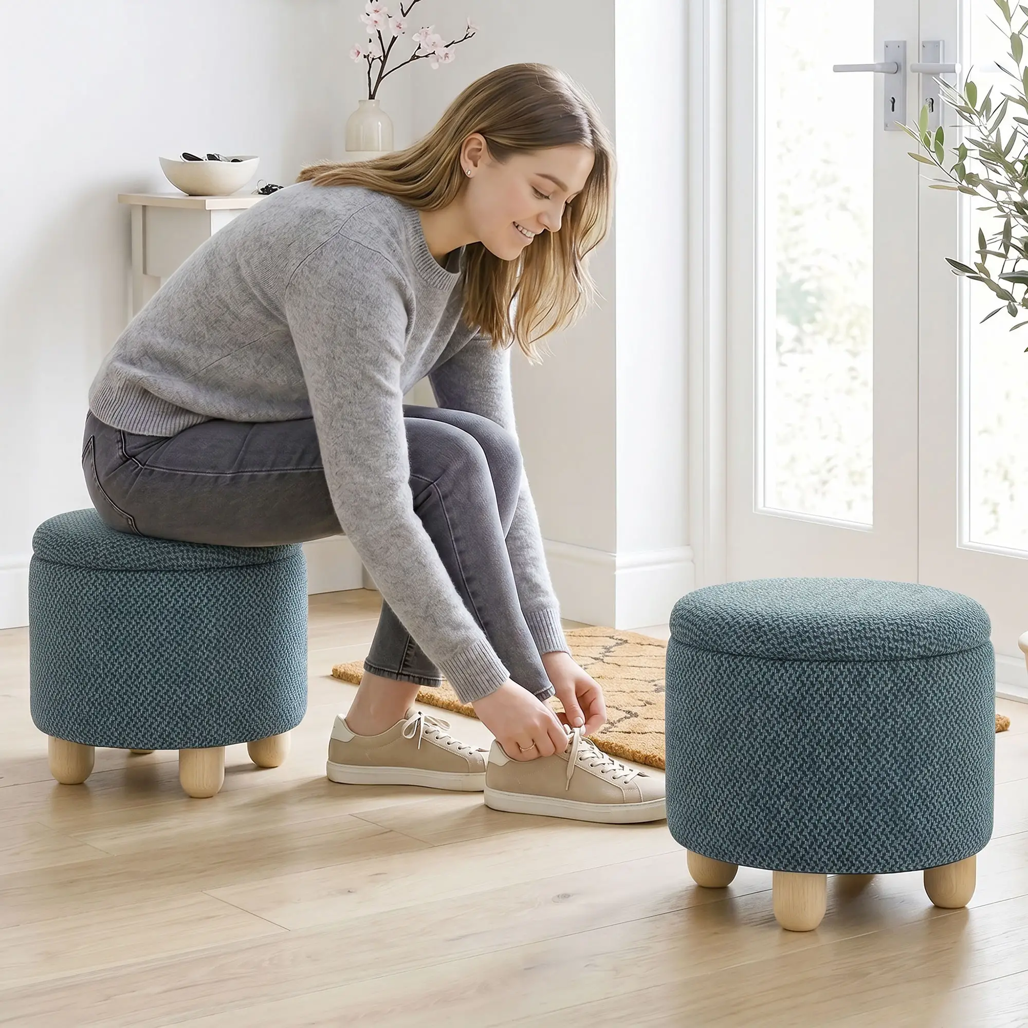 Round Storage Ottoman 38.5 x 33.5cm - Dark Blue - 8