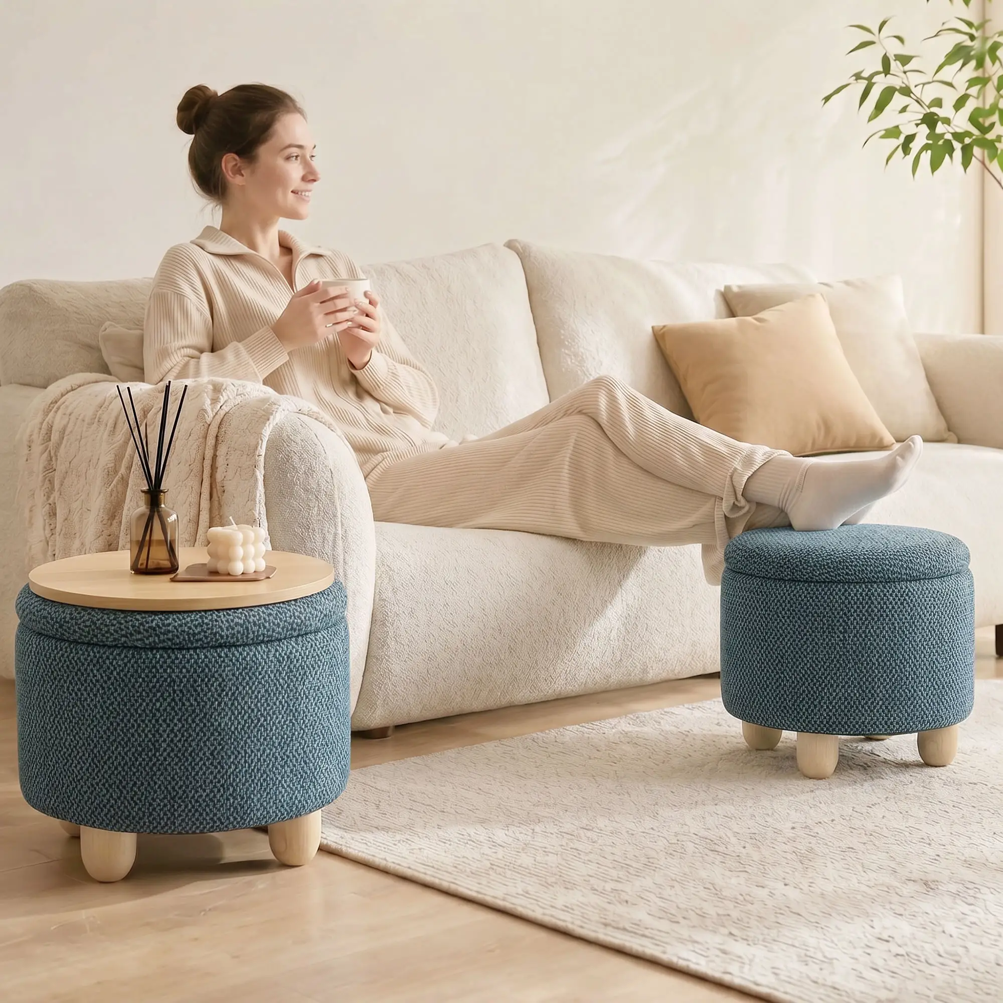 Round Storage Ottoman 38.5 x 33.5cm - Dark Blue - 9