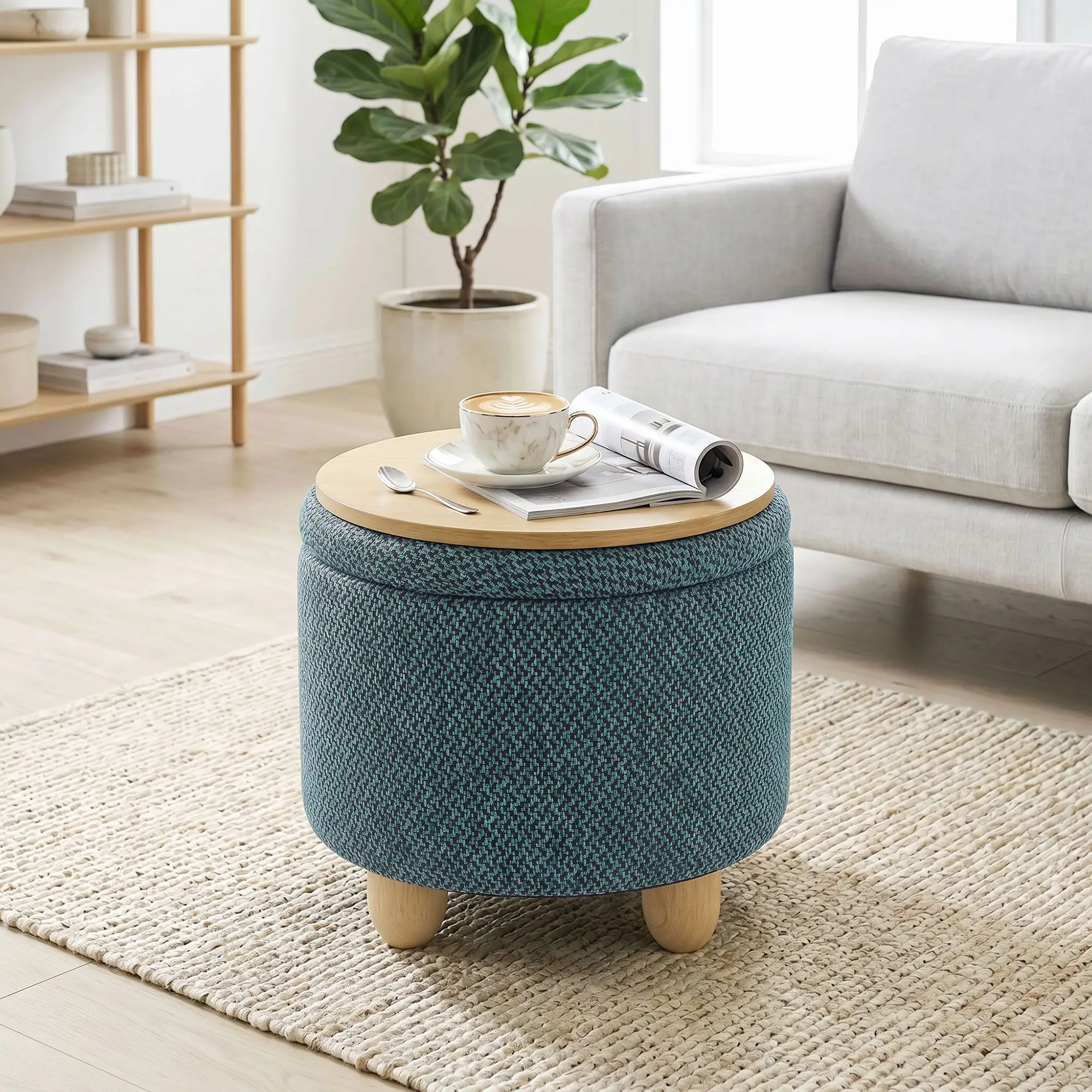 Round Storage Ottoman 38.5 x 33.5cm - Dark Blue - 14