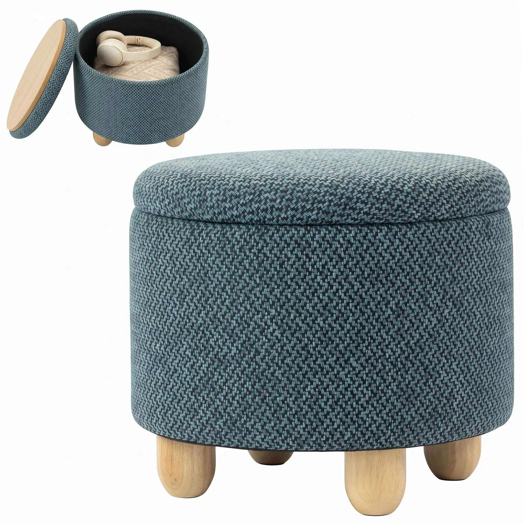 Round Storage Ottoman 38.5 x 33.5cm - Dark Blue - 15