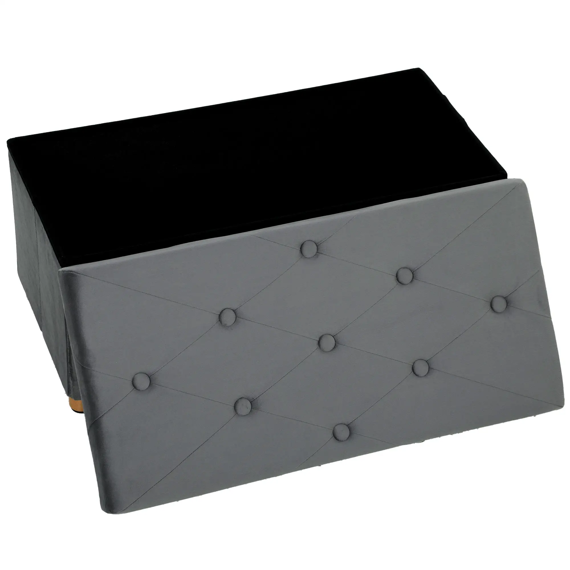 Velvet Storage Ottoman Bench 76 x 38 x 38cm - Grey - 13
