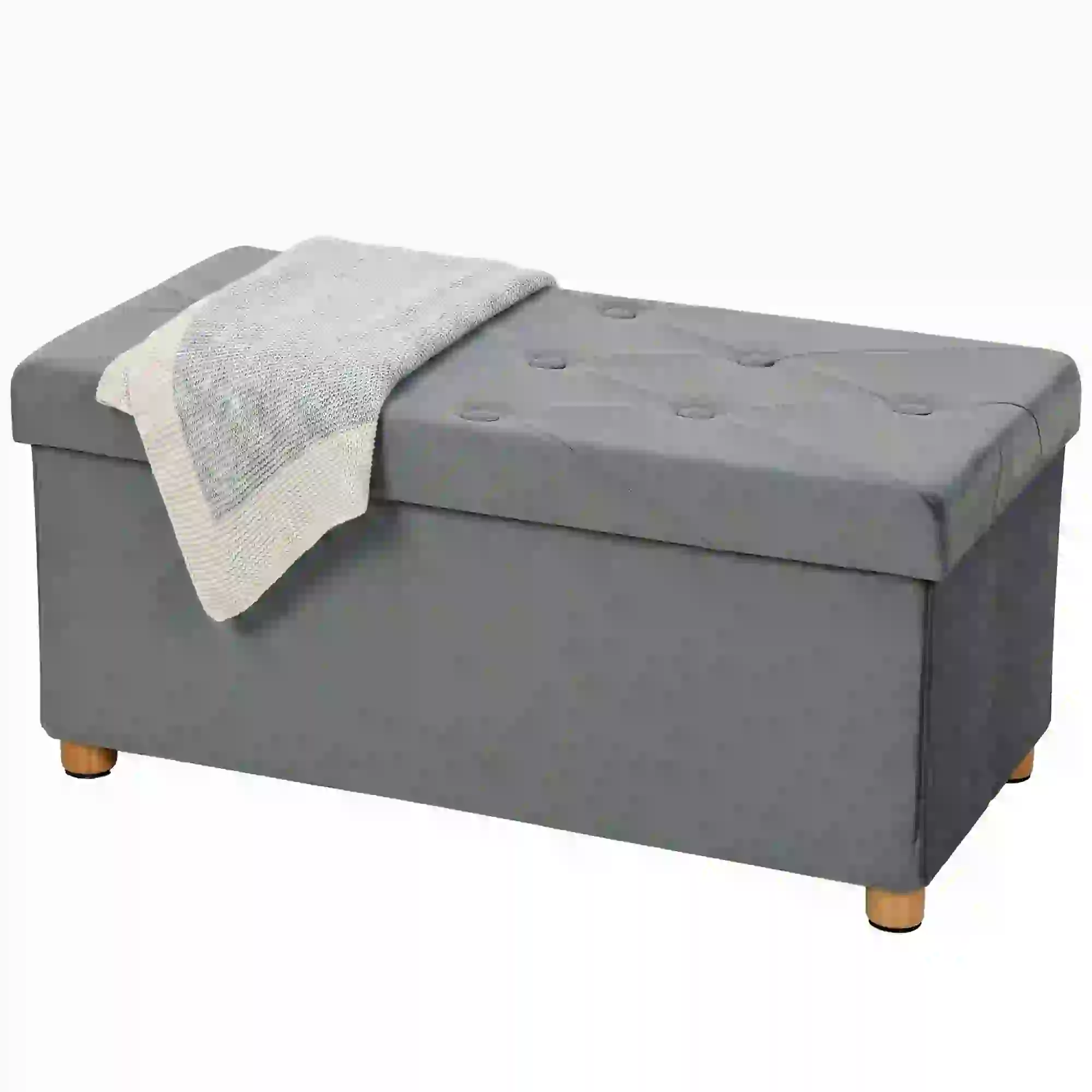 Velvet Storage Ottoman Bench 76 x 38 x 38cm - Grey - 15