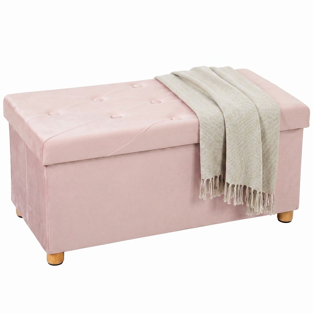 Velvet Storage Ottoman Bench 76 x 38 x 38cm - Pink - 1