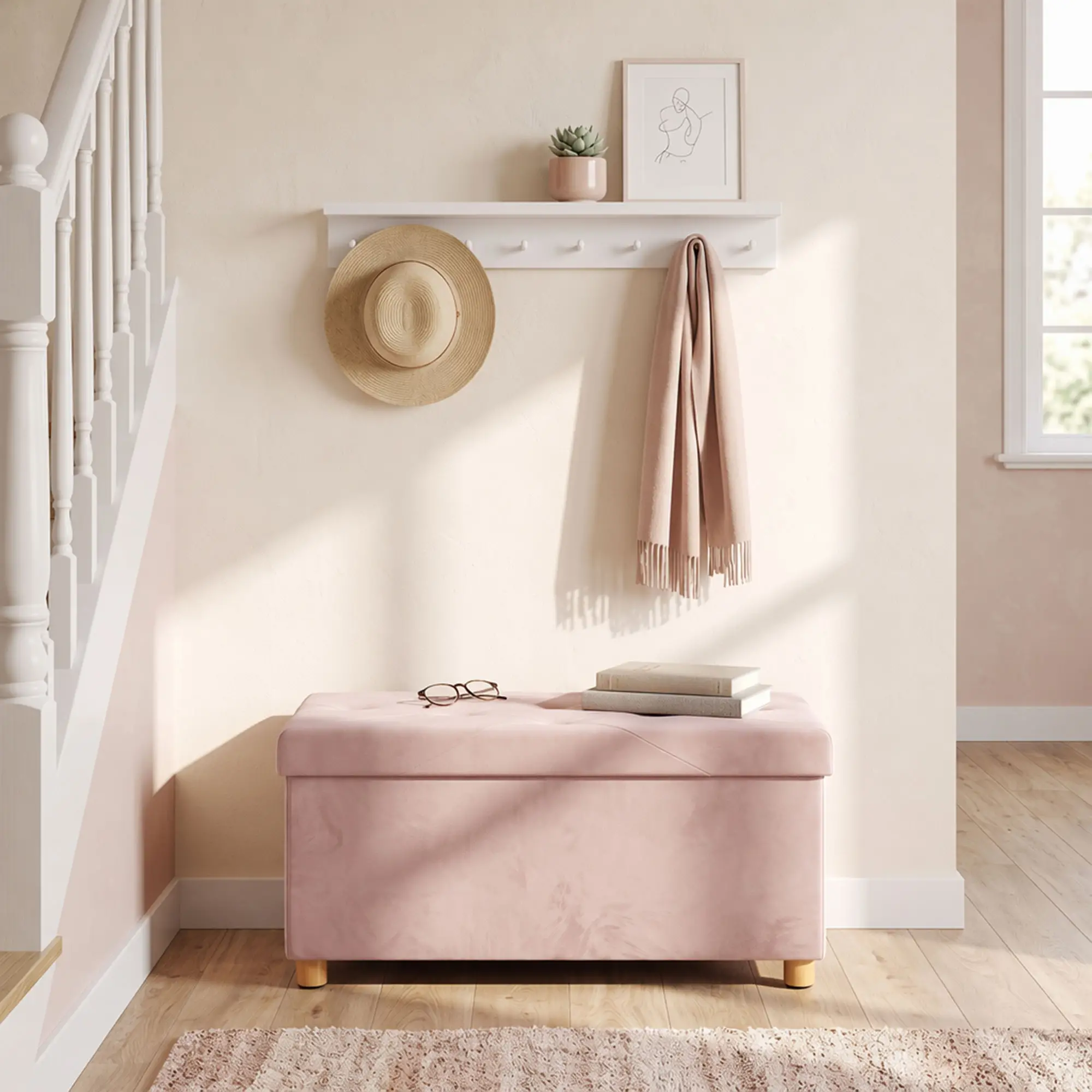 Velvet Storage Ottoman Bench 76 x 38 x 38cm - Pink - 9