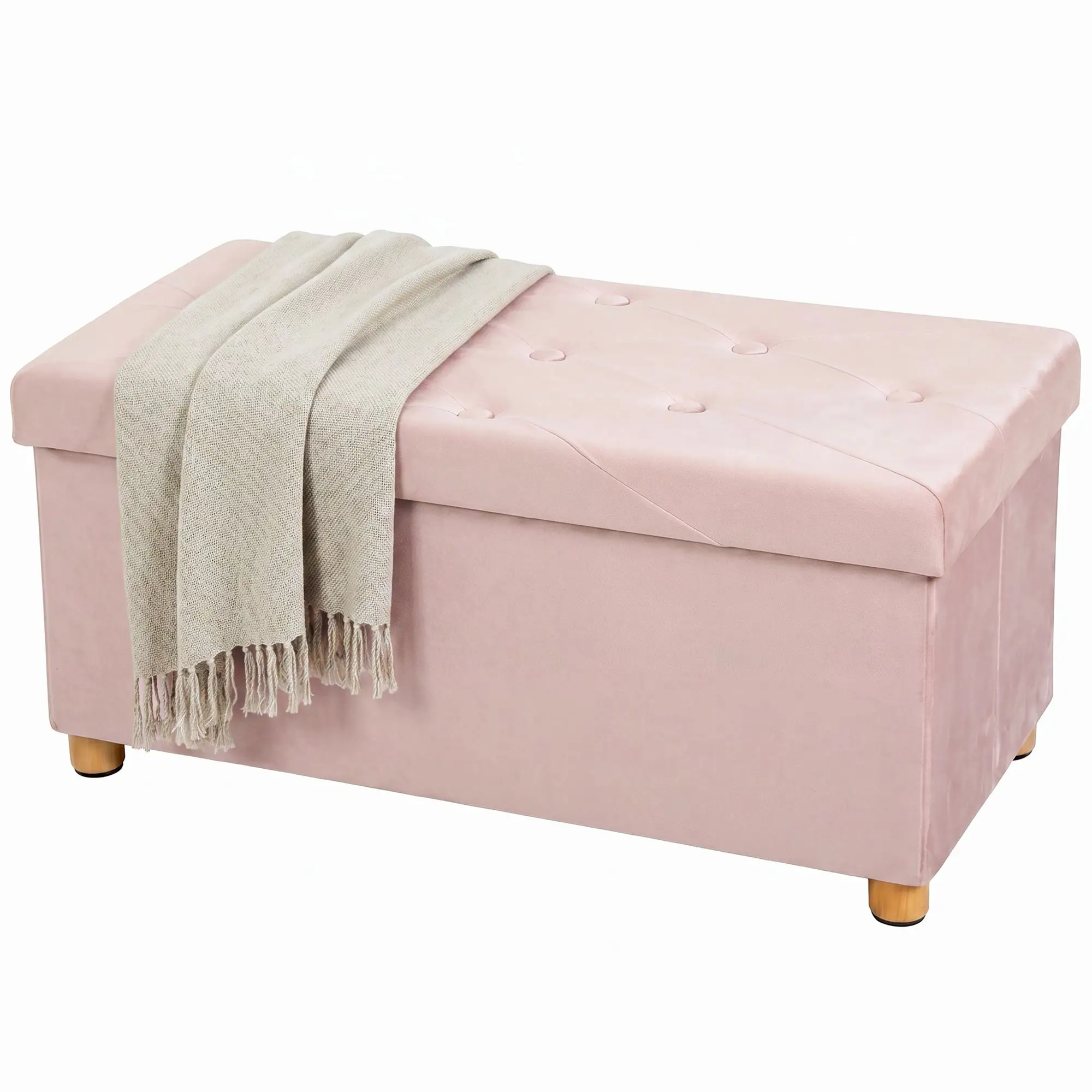 Velvet Storage Ottoman Bench 76 x 38 x 38cm - Pink - 15