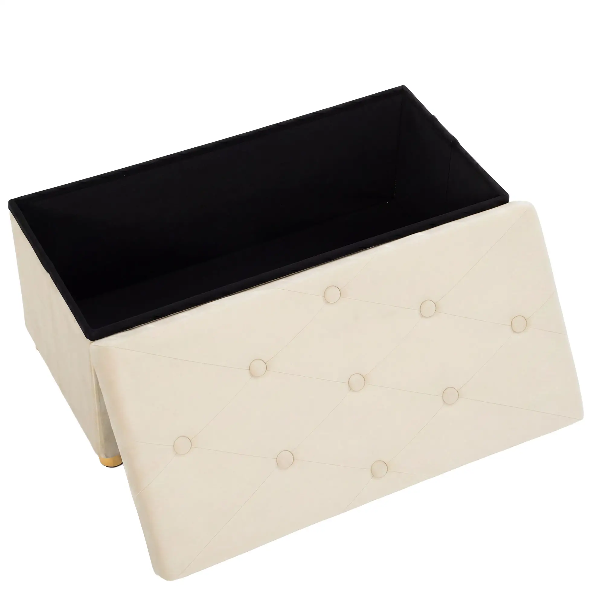Velvet Storage Ottoman Bench 76 x 38 x 38cm - Cream White - 13