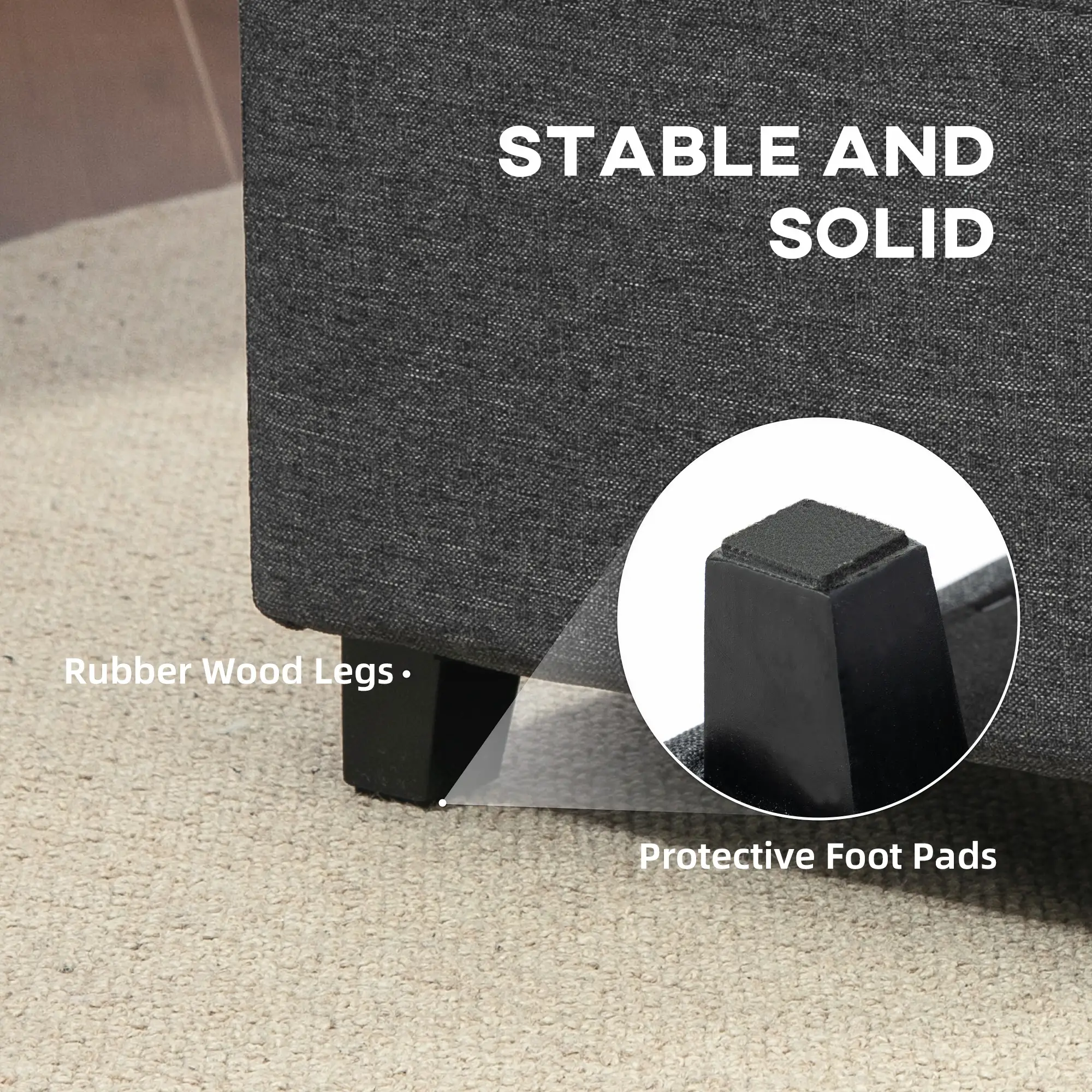 Square Linen Footstool 35 x 35 x 35cm - Grey - 7