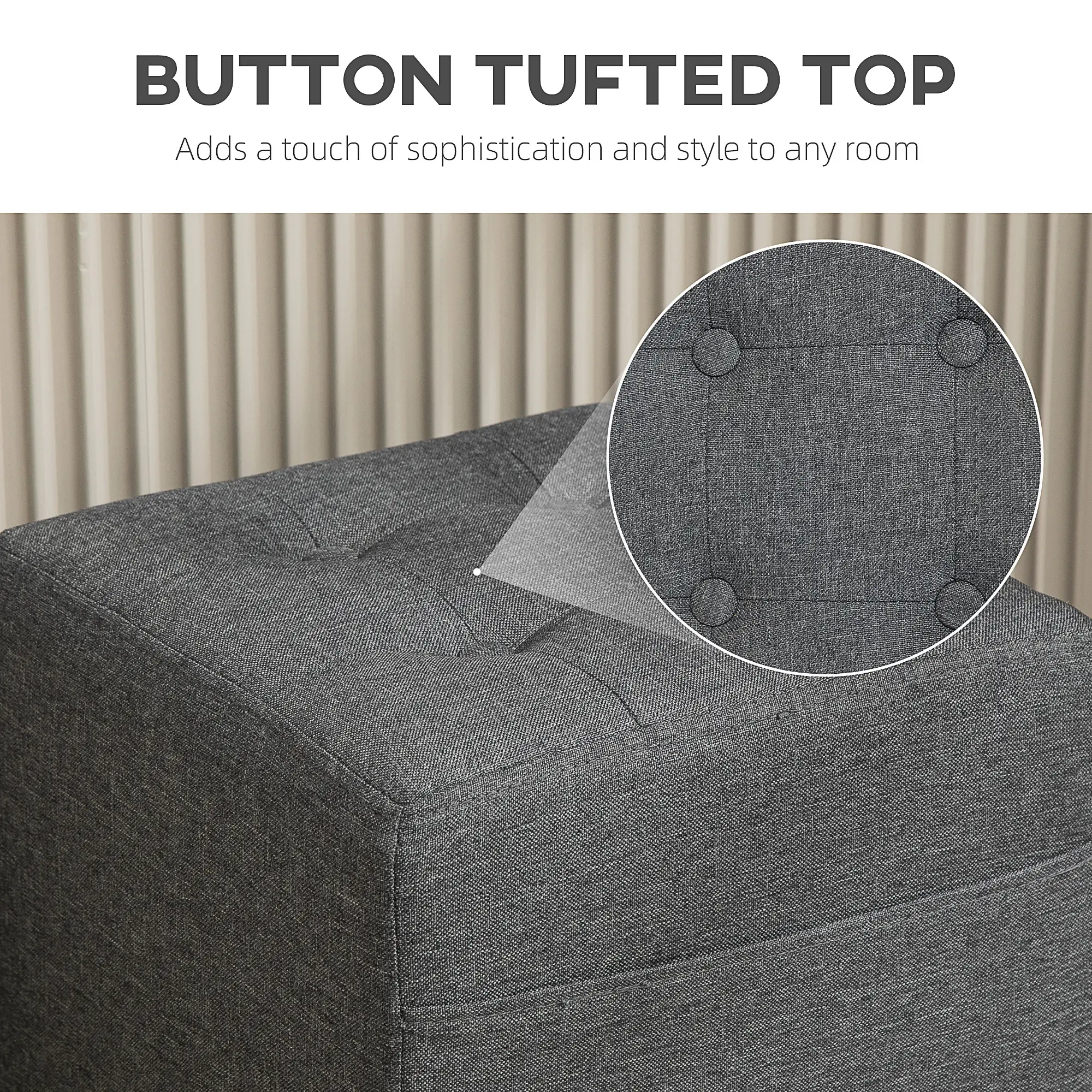 Square Linen Footstool 35 x 35 x 35cm - Grey - 8