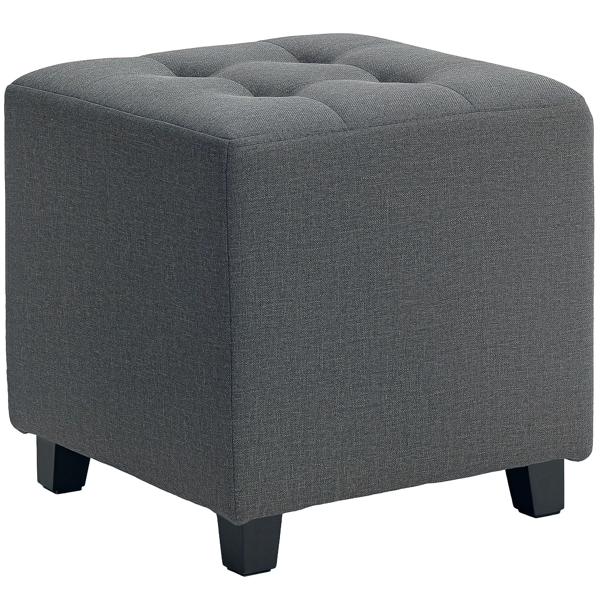 Square Linen Footstool 35 x 35 x 35cm - Grey - 11