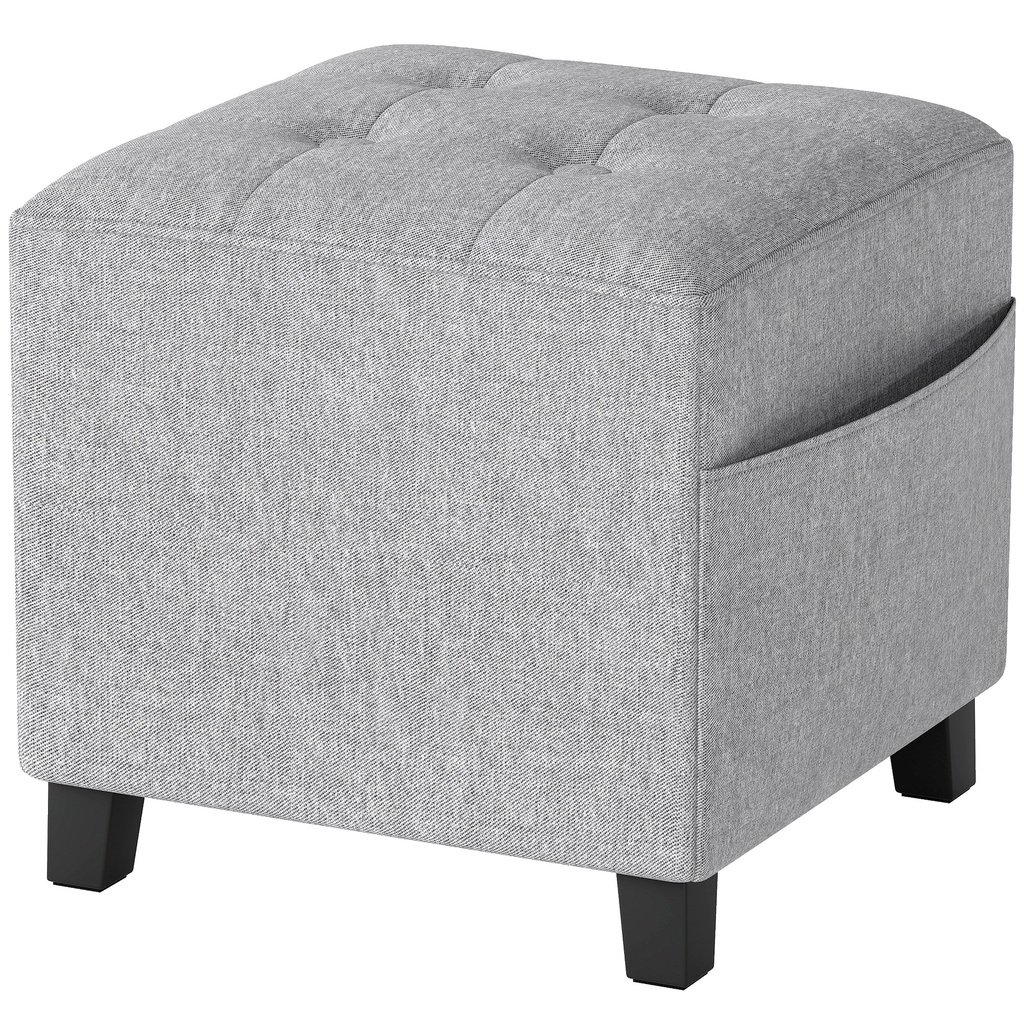 Square Linen Footstool 35 x 35 x 35cm - Light Grey - 1