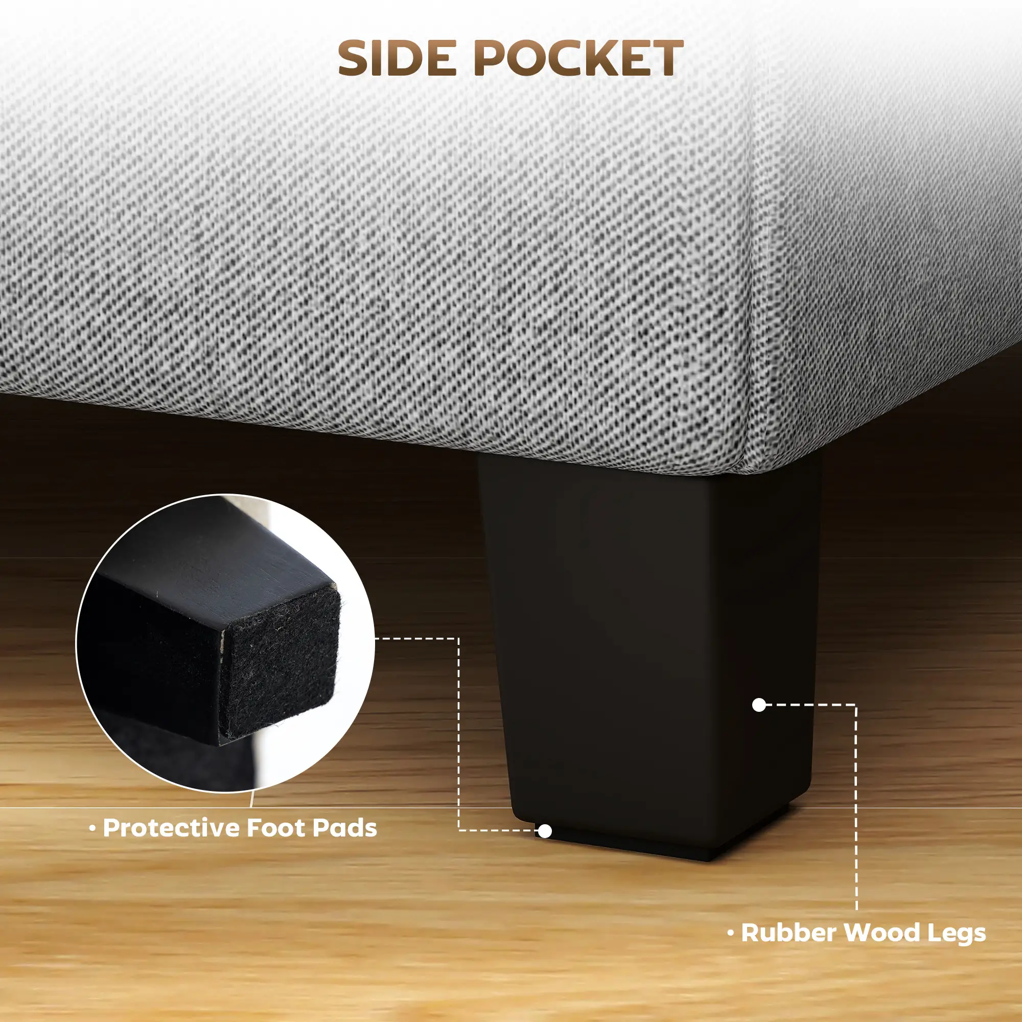 Square Linen Footstool 35 x 35 x 35cm - Light Grey - 7