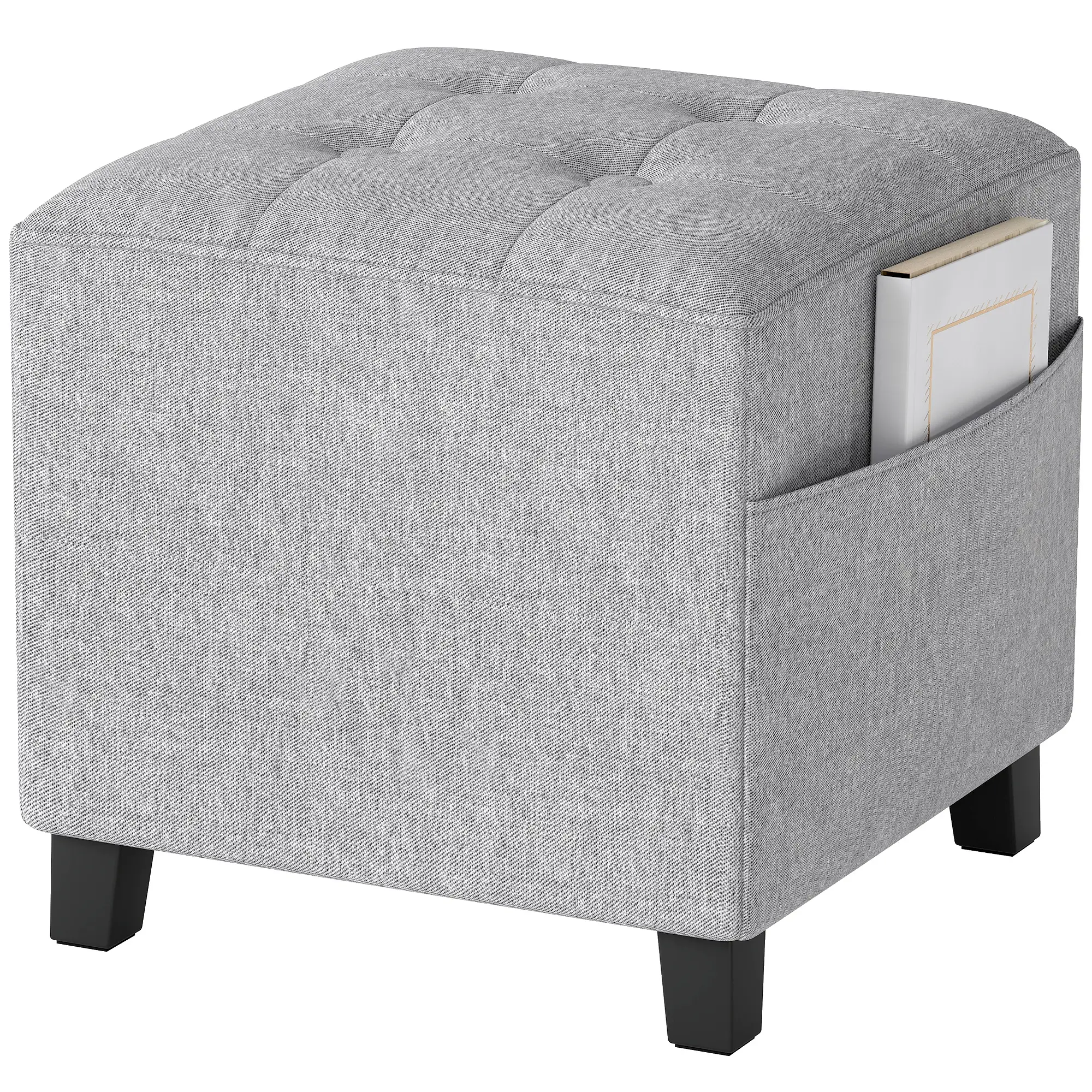 Square Linen Footstool 35 x 35 x 35cm - Light Grey - 15