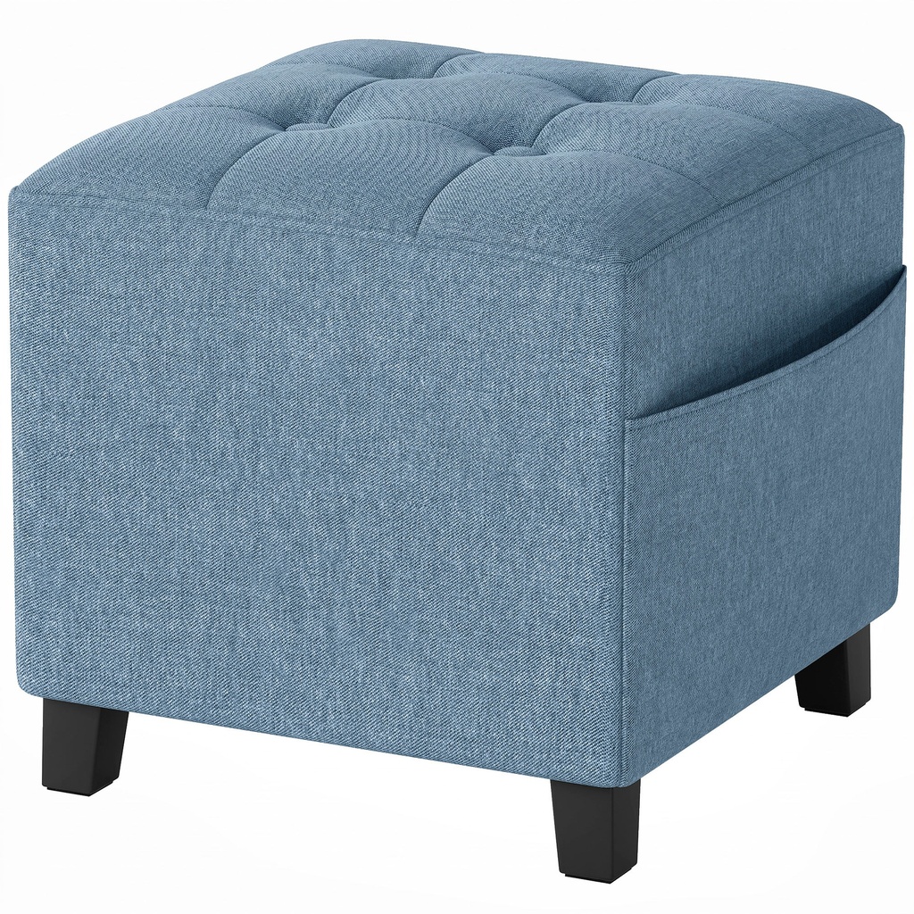 Square Linen Footstool 35 x 35 x 35cm - Dark Blue - 1