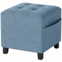 Square Linen Footstool 35 x 35 x 35cm - Dark Blue - 1