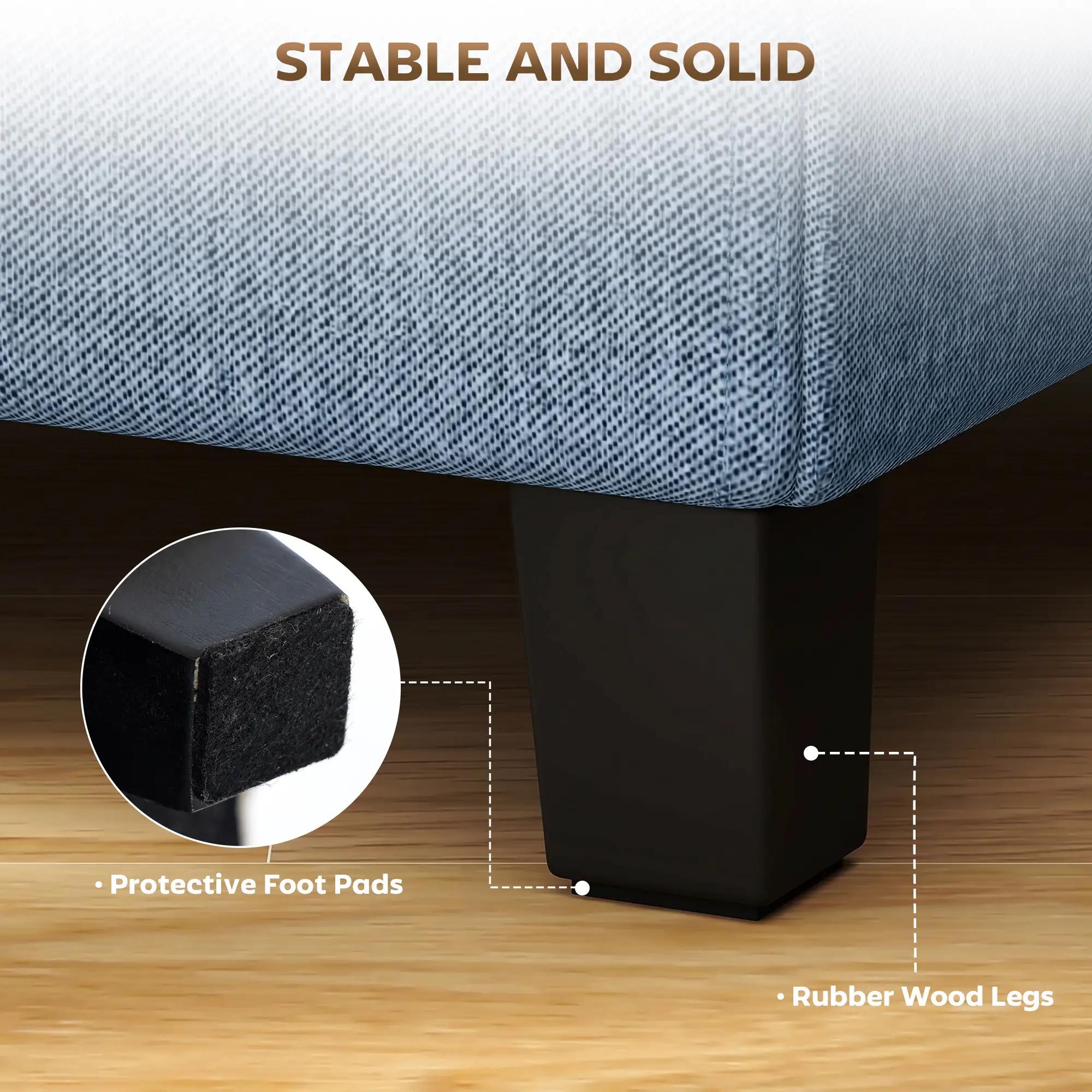 Square Linen Footstool 35 x 35 x 35cm - Dark Blue - 7
