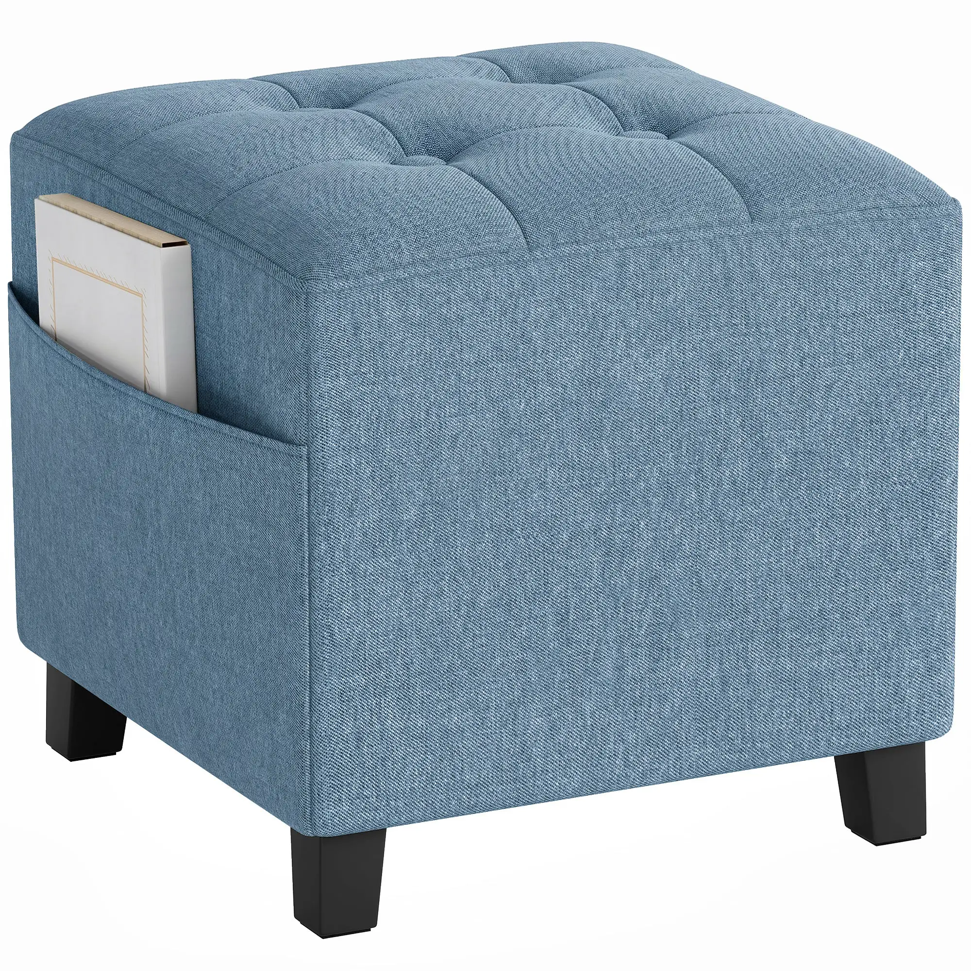 Square Linen Footstool 35 x 35 x 35cm - Dark Blue - 15