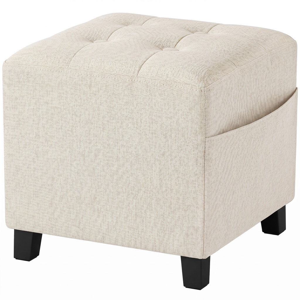 Square Linen Footstool 35 x 35 x 35cm - Beige - 1