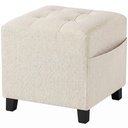 Square Linen Footstool 35 x 35 x 35cm - Beige - 1