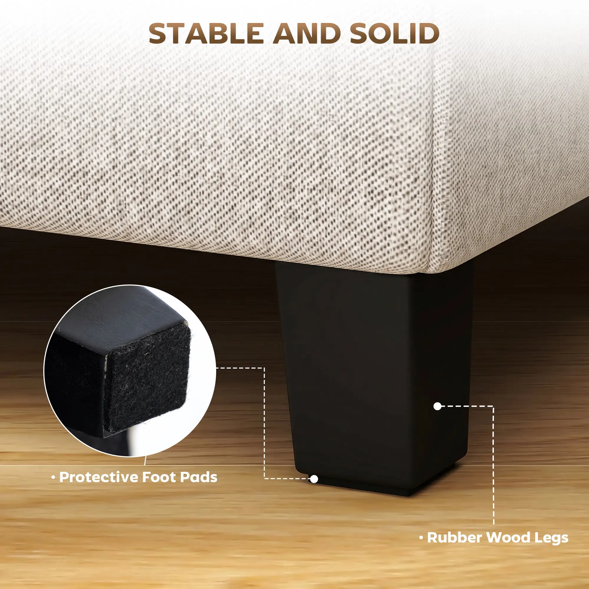 Square Linen Footstool 35 x 35 x 35cm - Beige - 7