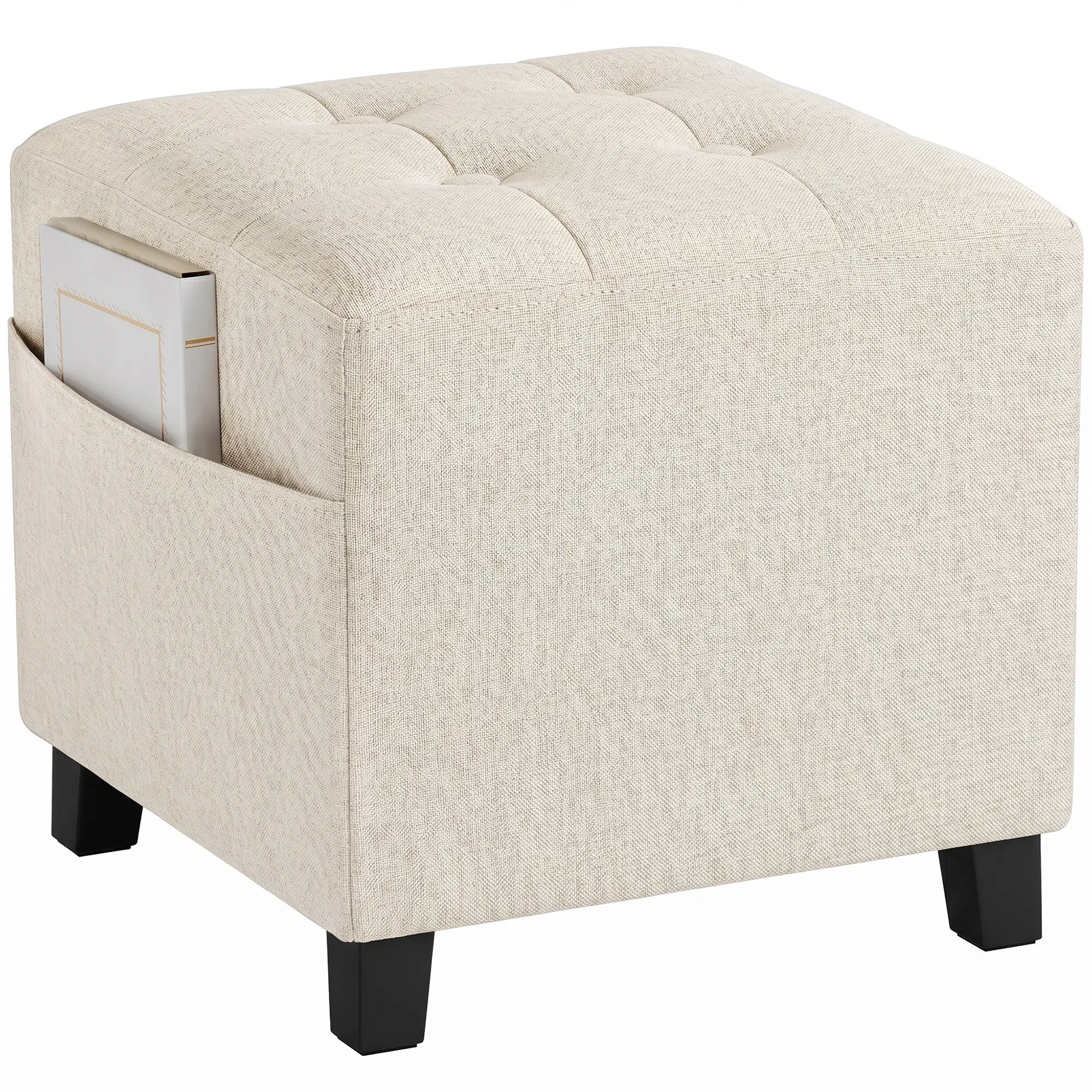 Square Linen Footstool 35 x 35 x 35cm - Beige - 15