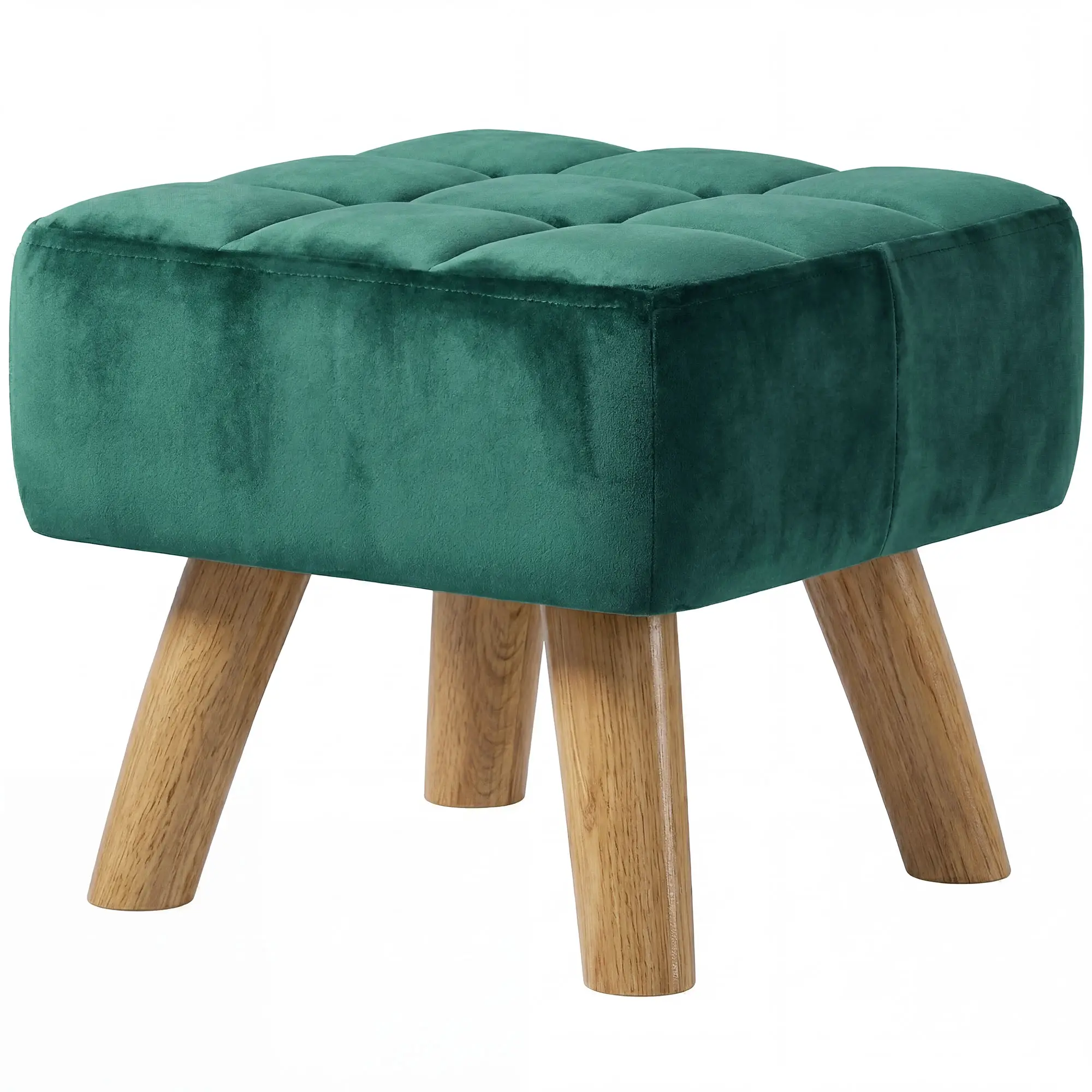Square Velvet Footstool 27 x 27 x 26cm, Dark Green - Dark Green - 11