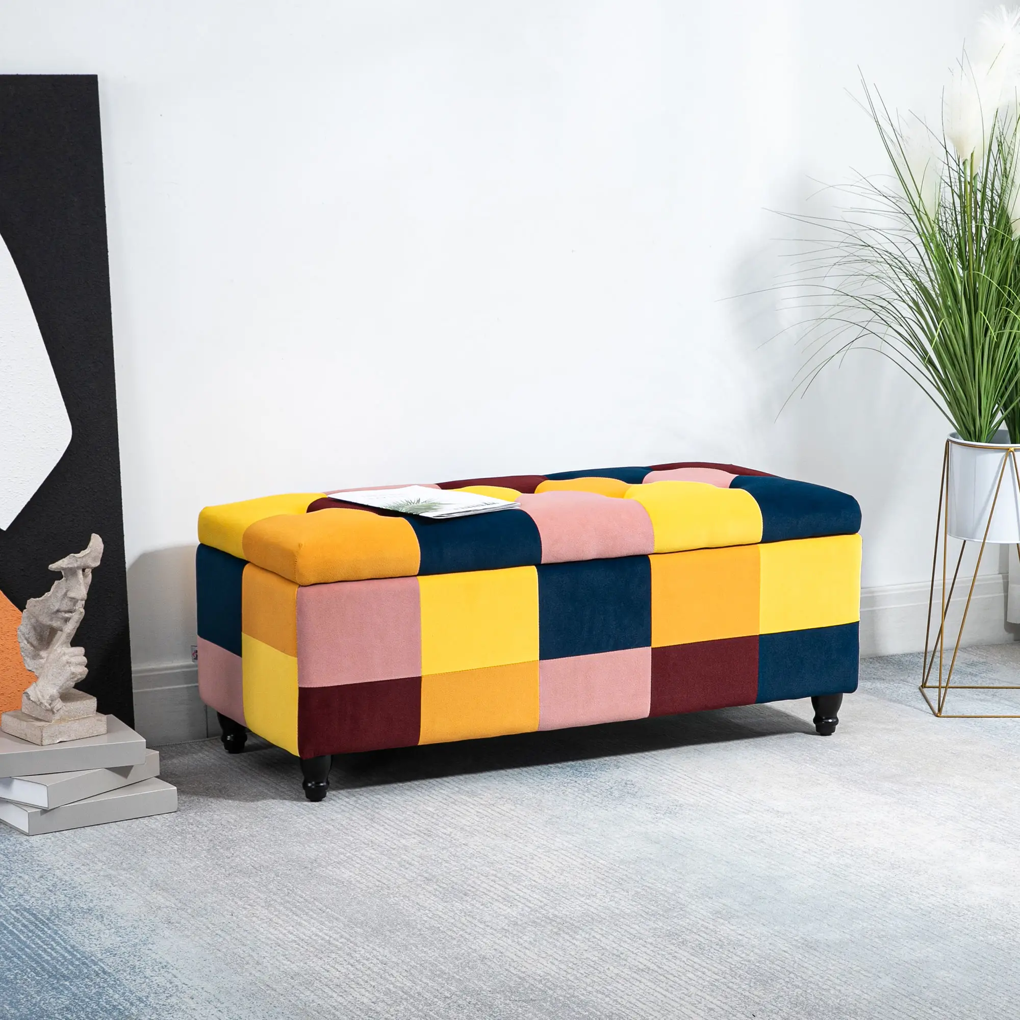 Velvet Storage Ottoman Bench 114 x 47 x 47cm - Multicoloured - 2
