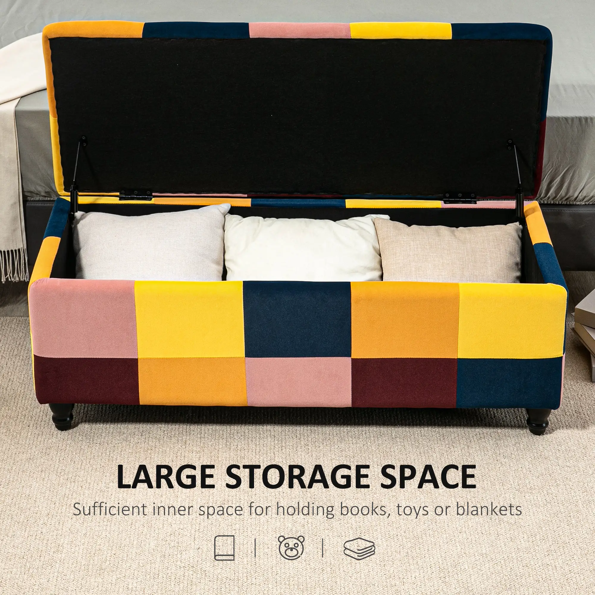 Velvet Storage Ottoman Bench 114 x 47 x 47cm - Multicoloured - 4