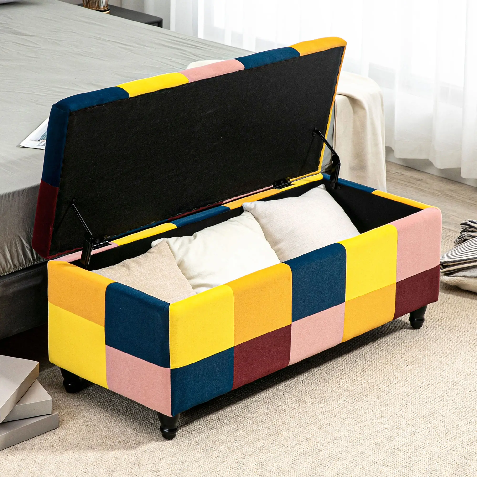 Velvet Storage Ottoman Bench 114 x 47 x 47cm - Multicoloured - 8