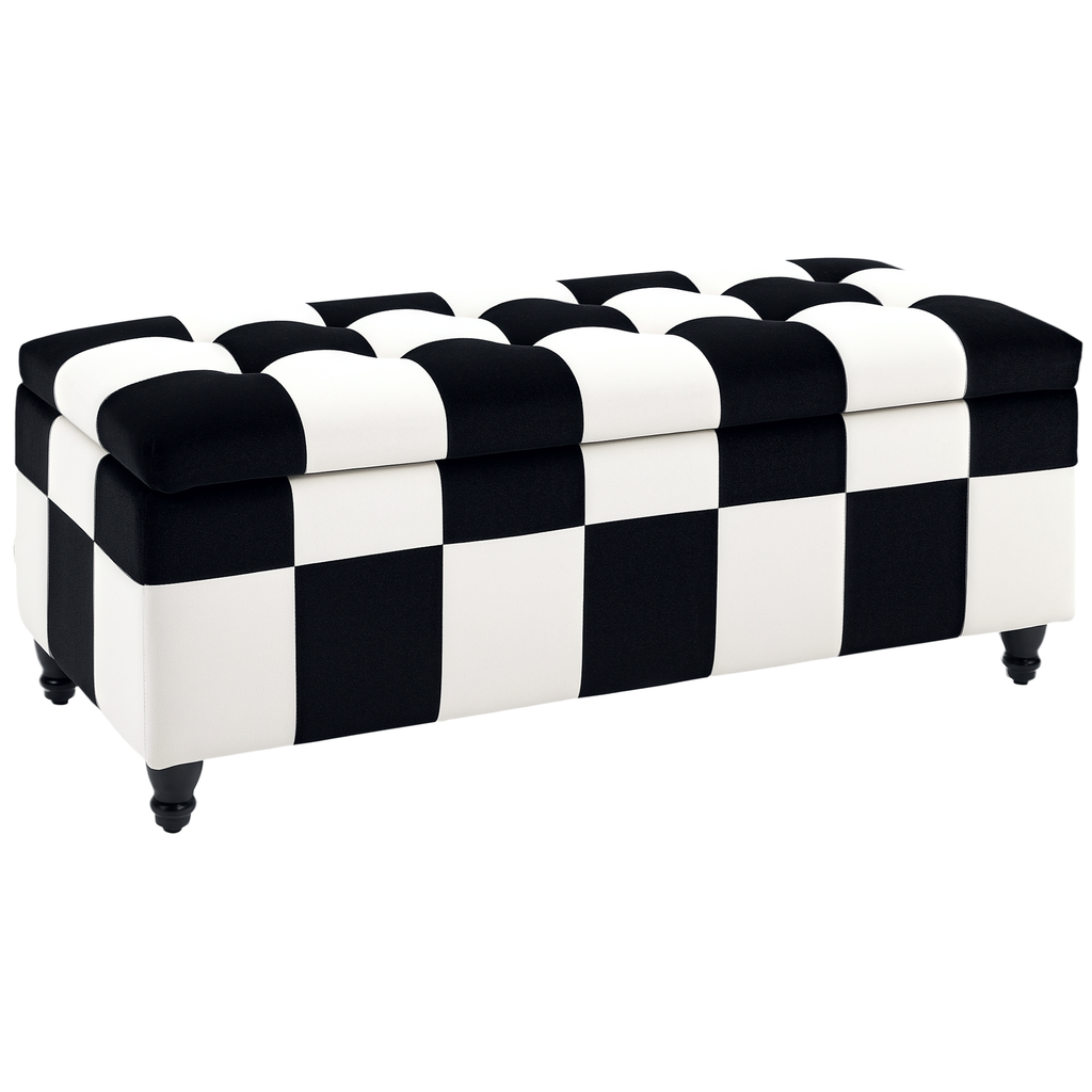 Velvet Storage Ottoman Bench 114 x 47 x 47cm - White, Black - 1