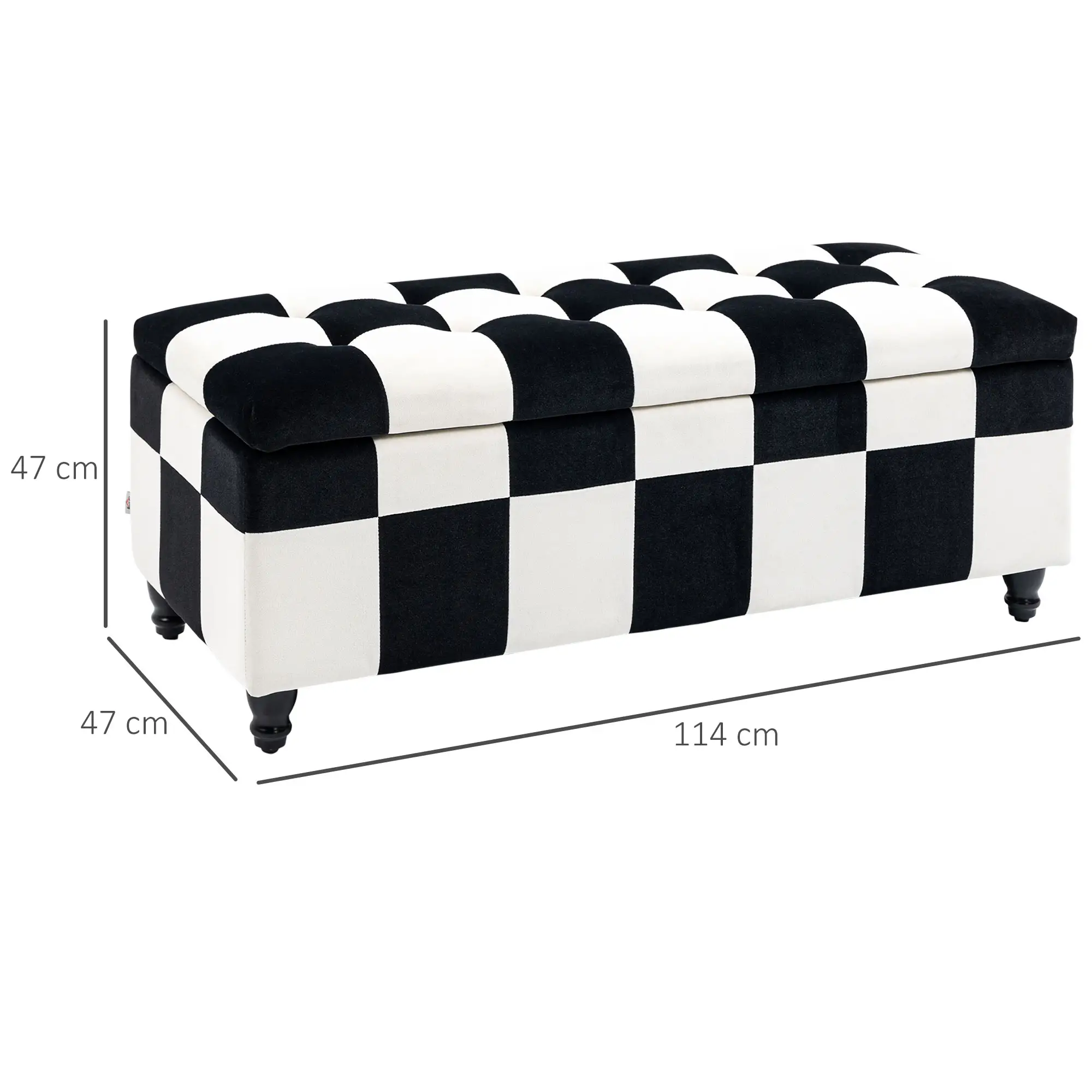 Velvet Storage Ottoman Bench 114 x 47 x 47cm - White, Black - 3